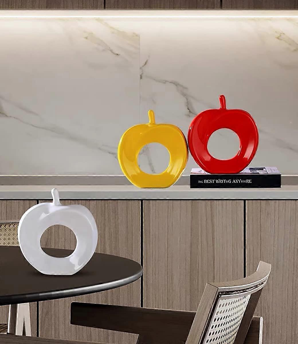 White Ceramic Apple Decoration Modern Apple Statue Home Bookshelf Accent - Image 3