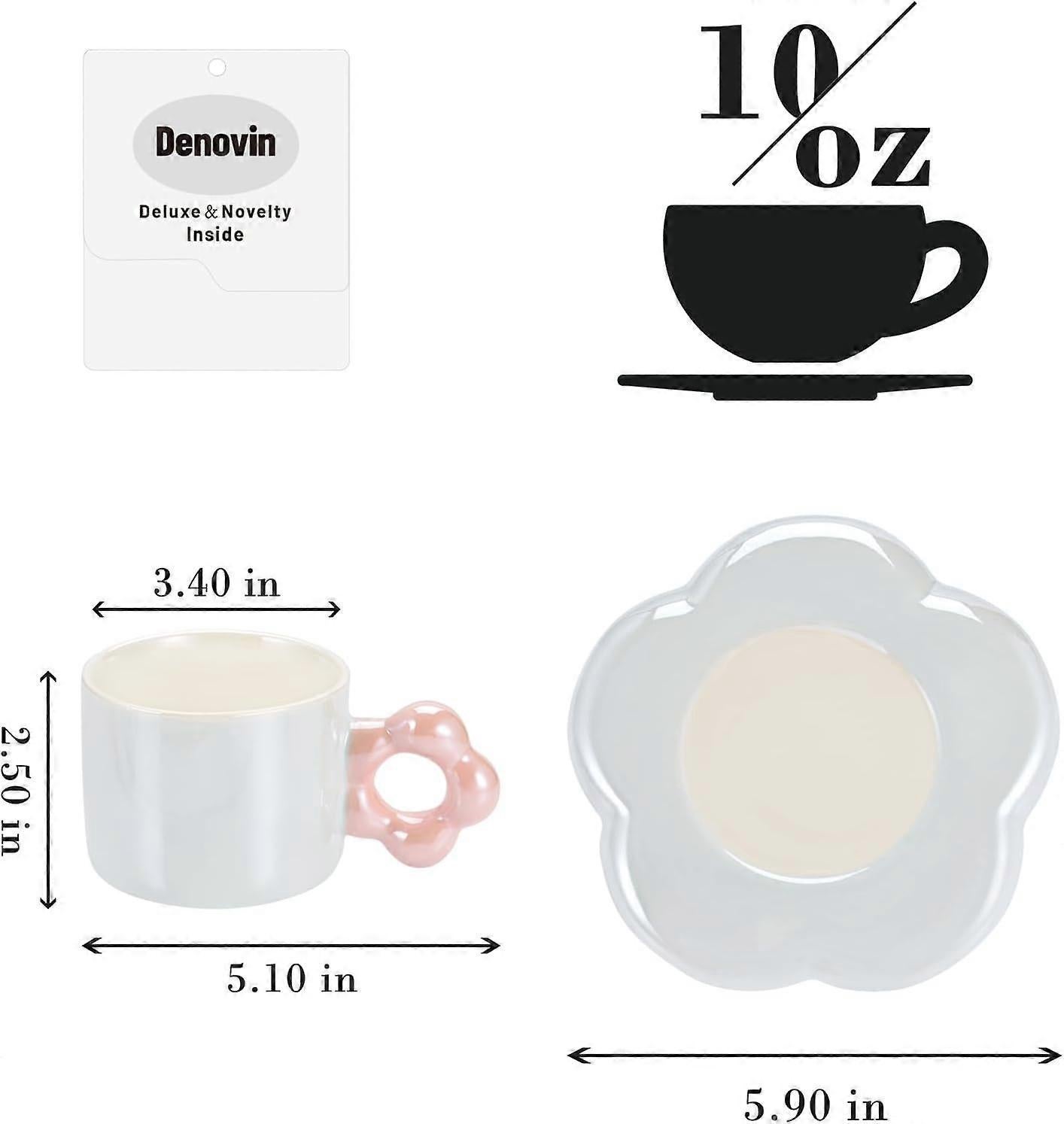 Ceramic Coffee Cup & Saucer Set Flower Mug Demitasse 10oz Pearl Blue - Image 5
