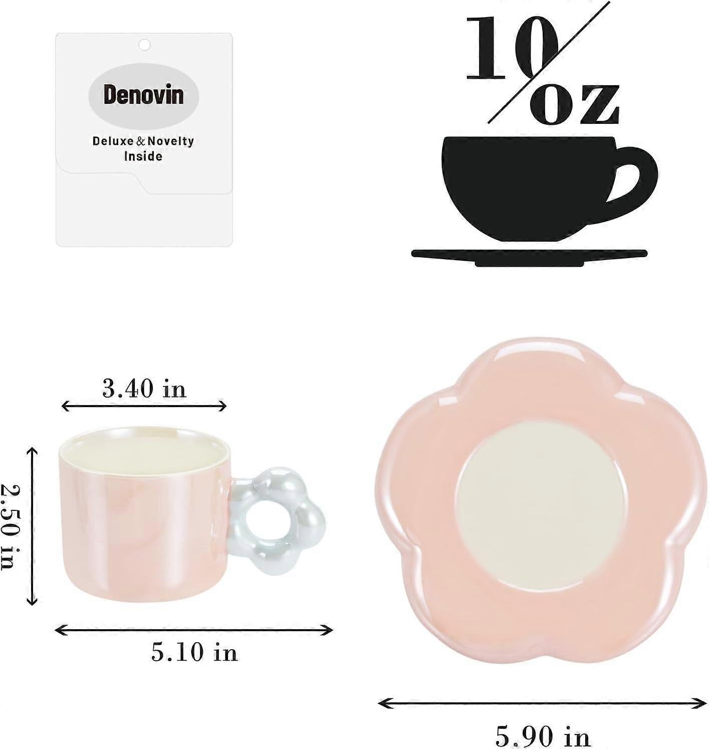 Ceramic Coffee Cup & Saucer Set Flower Mug Demitasse 10oz Pearl Pink - Image 5