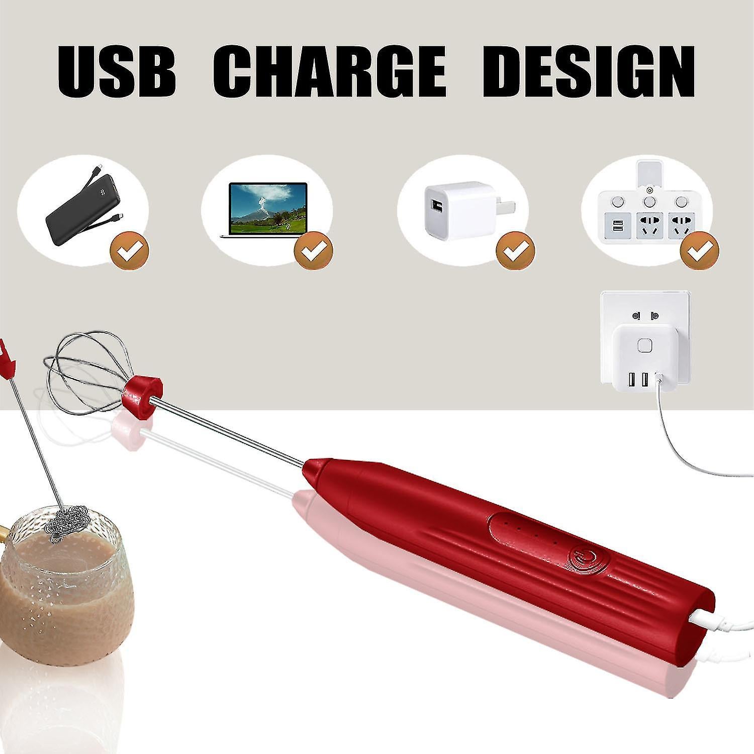 USB Rechargeable Handheld Milk Frother 2-in-1 Whisk Coffee Foam Maker - Image 5