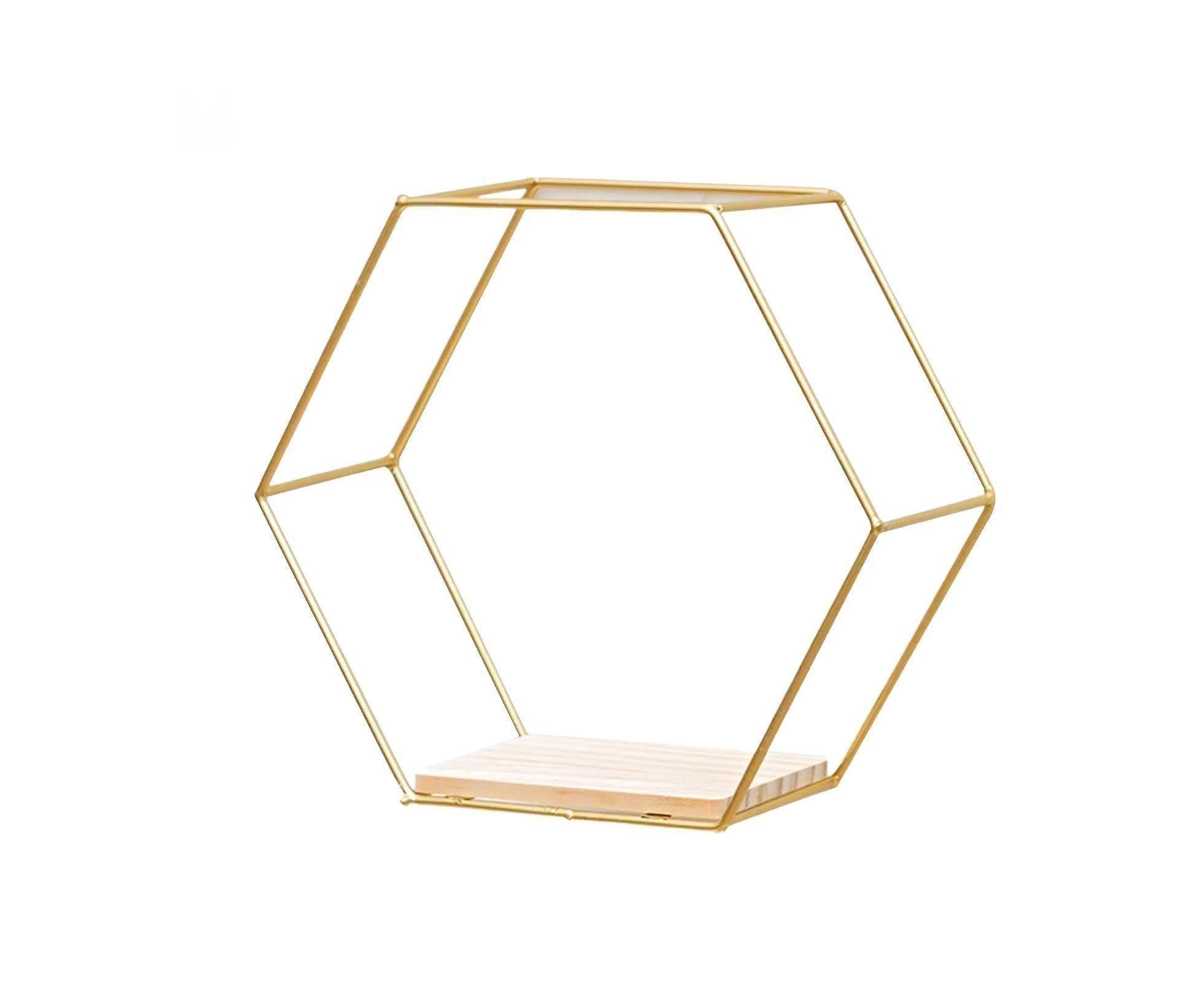 Nordic Hexagonal Iron Stand Small Pot Wall Holder Home Shelf Storage Holder-Golden M - Image 1