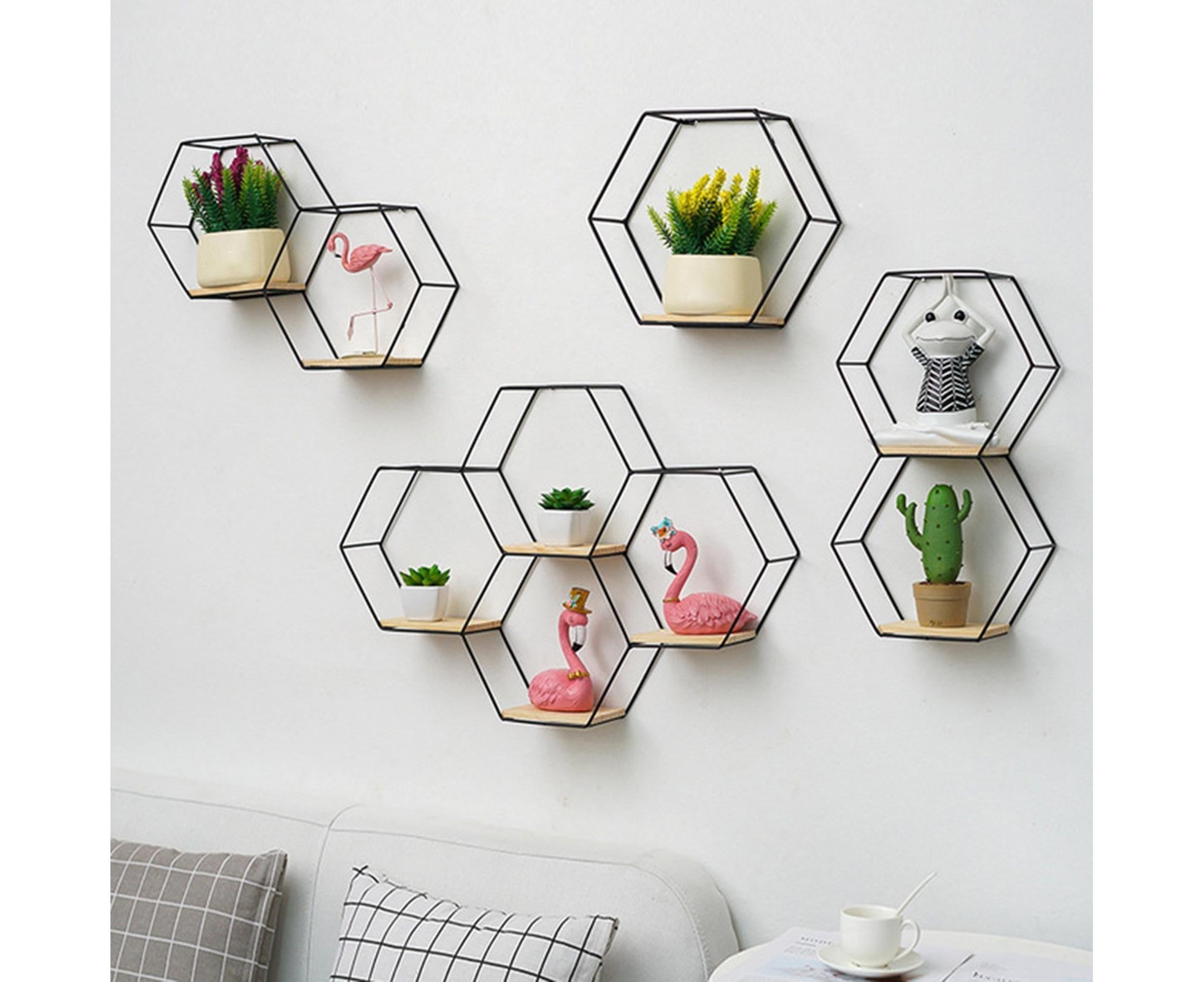 Nordic Hexagonal Iron Stand Small Pot Wall Holder Home Shelf Storage Holder-Golden M - Image 2