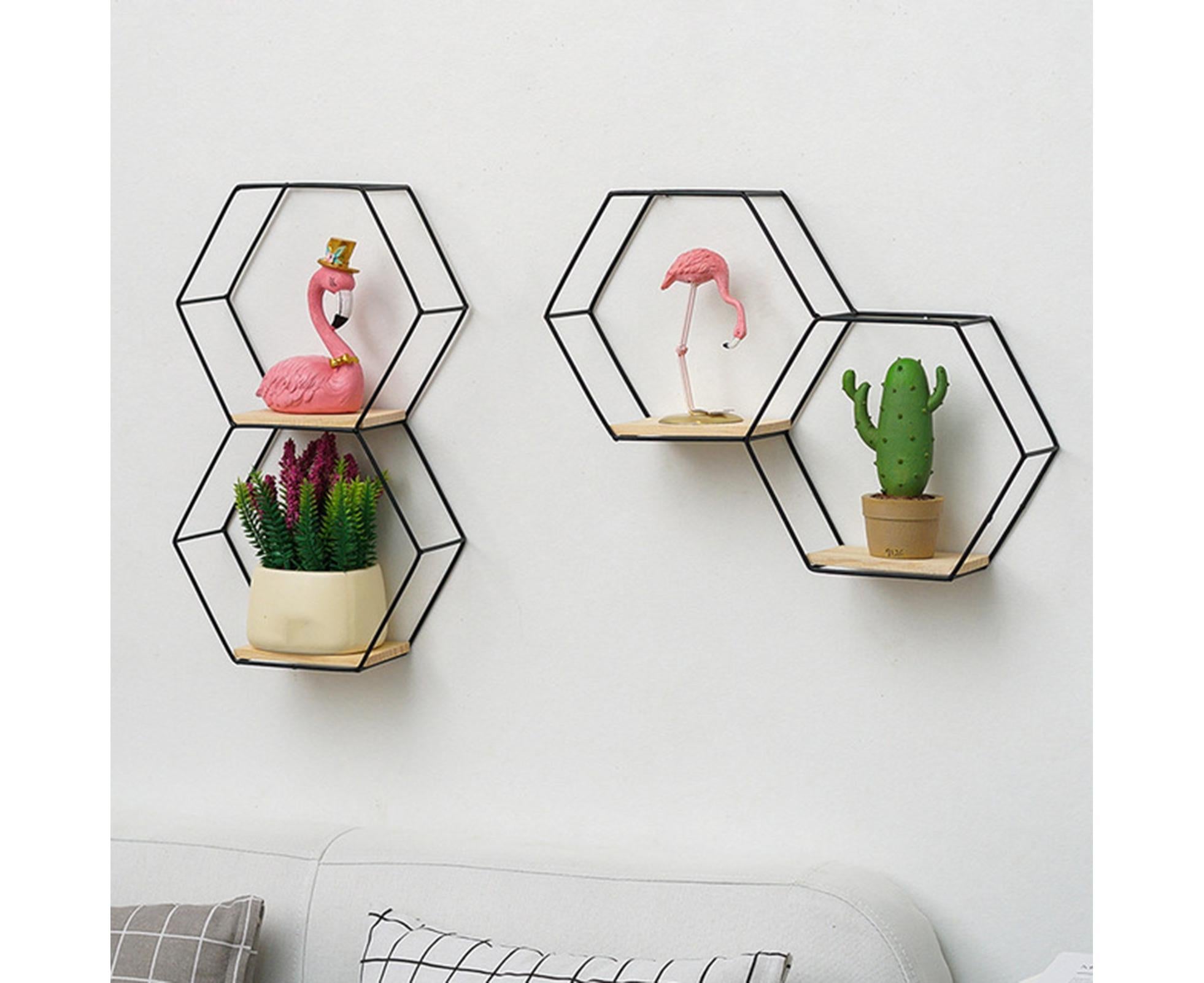 Nordic Hexagonal Iron Stand Small Pot Wall Holder Home Shelf Storage Holder-Golden M - Image 4