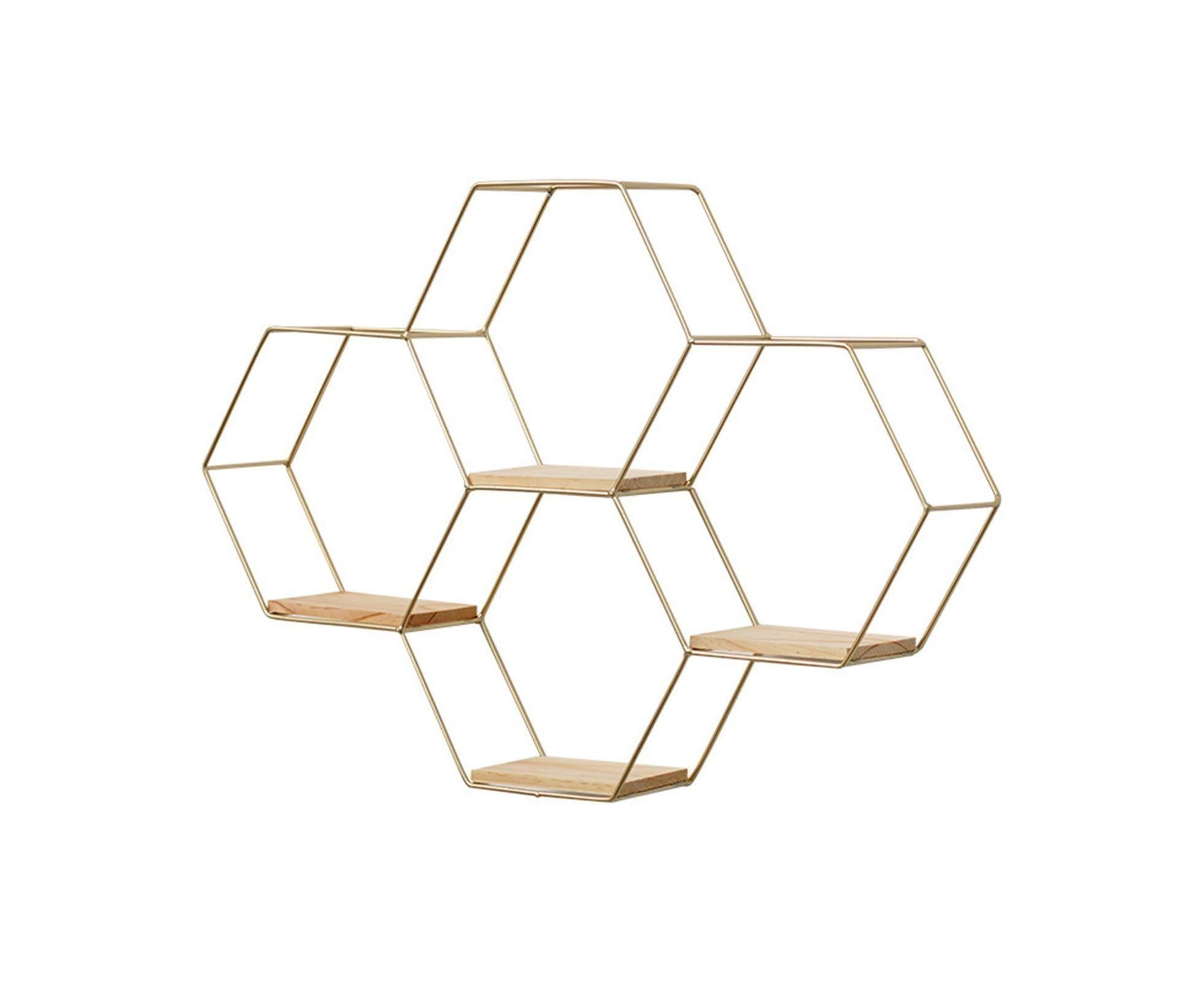 Nordic Hexagonal Iron Stand Small Pot Wall Holder Home Shelf Storage Holder-Golden M - Image 6