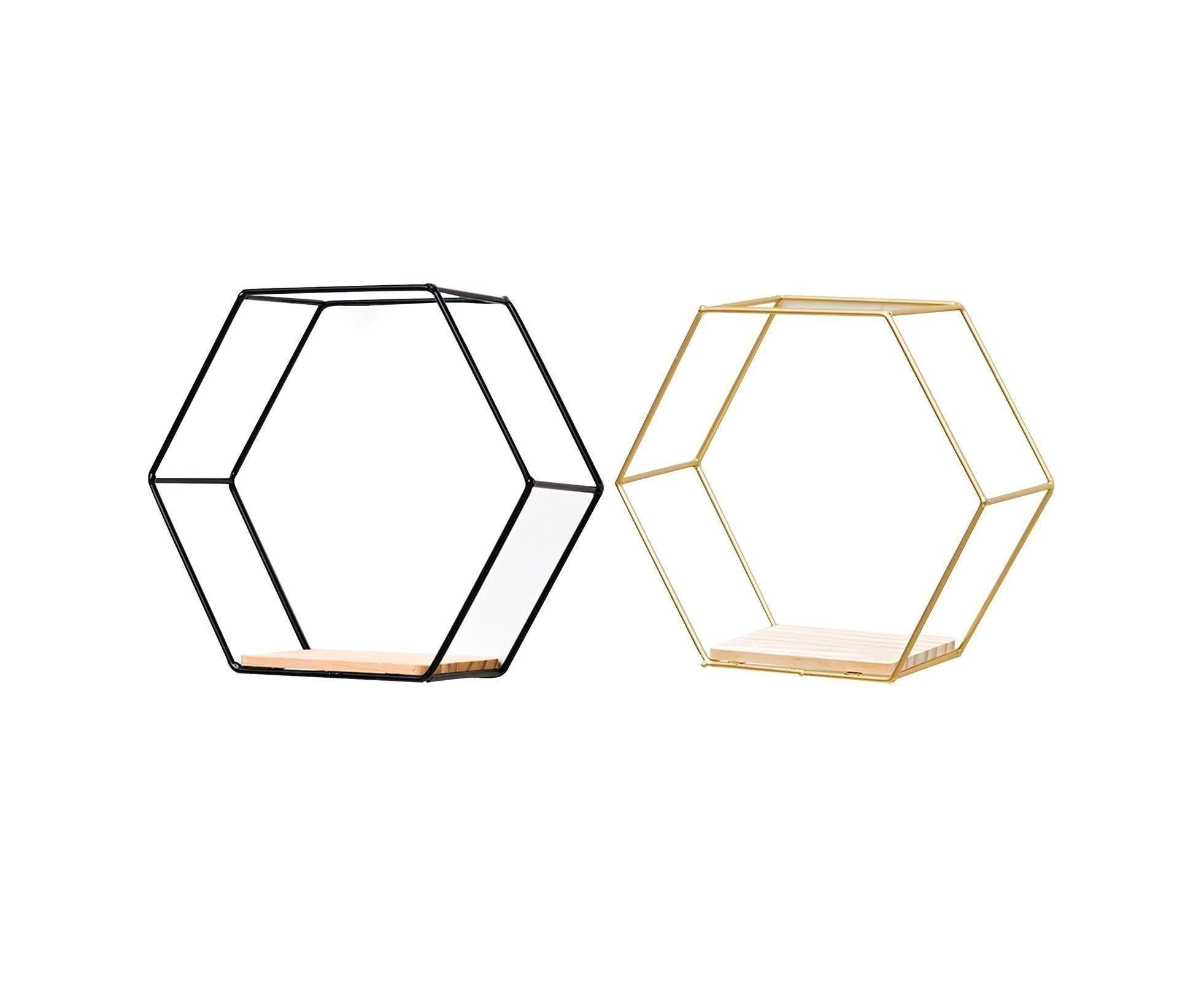 Nordic Hexagonal Iron Stand Small Pot Wall Holder Home Shelf Storage Holder-Golden M - Image 7