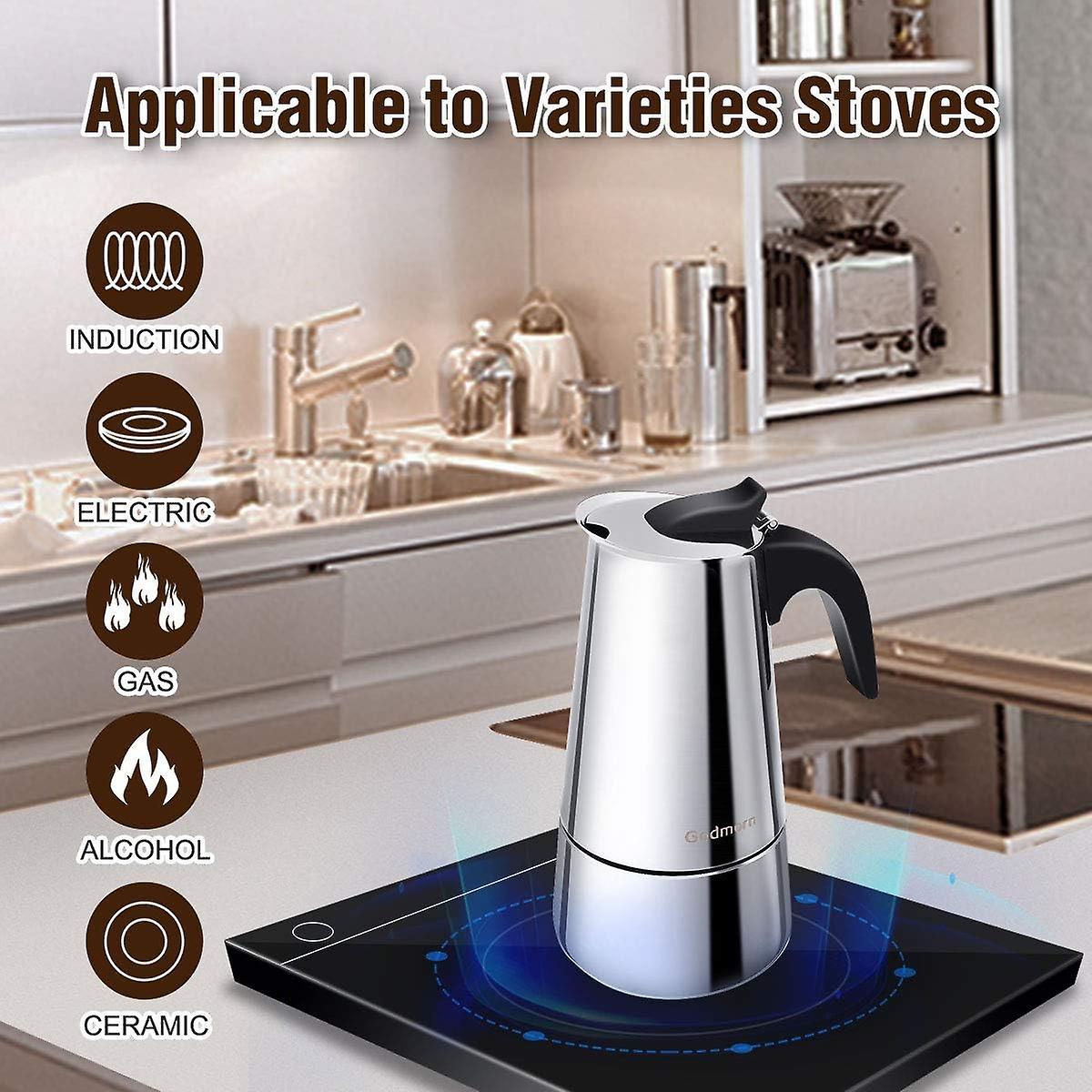 Stainless Steel Italian Moka Pot 300ml Espresso Maker Induction Compatible - Image 2