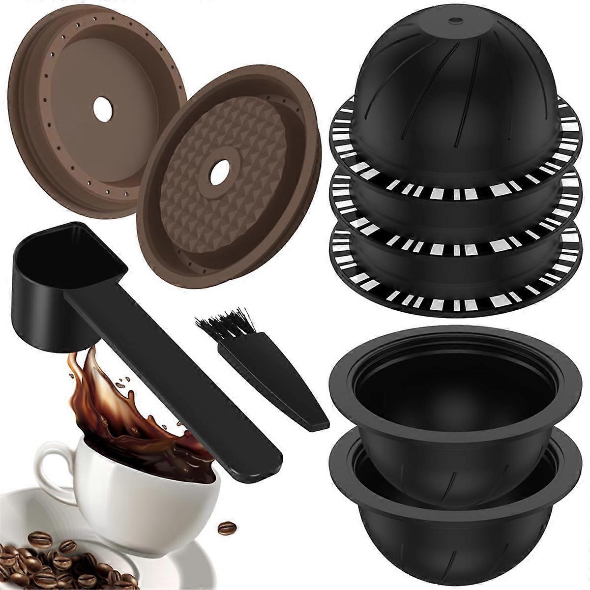 5Pcs Reusable Vertuo Coffee Pods with 2 Silicone Lids Spoon and Cleaning Brush - Image 2