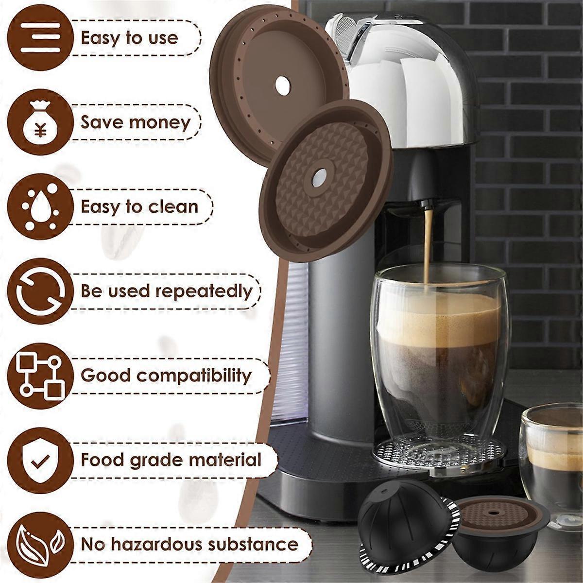 5Pcs Reusable Vertuo Coffee Pods with 2 Silicone Lids Spoon and Cleaning Brush - Image 5