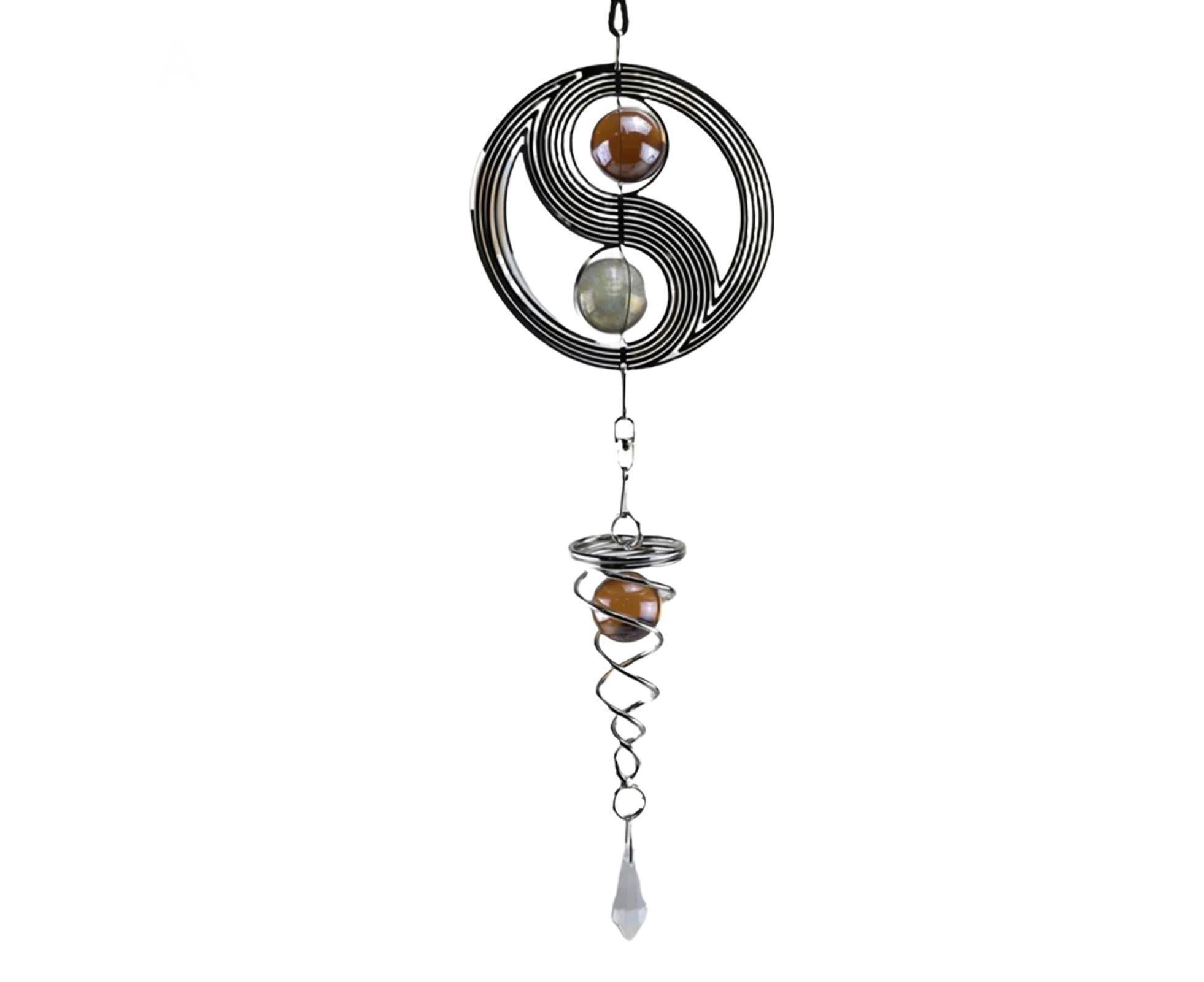 Square Rhombus Rotating Metal Spiral Tail Ball Wind Chime Pendant Home Decor- A - Image 1