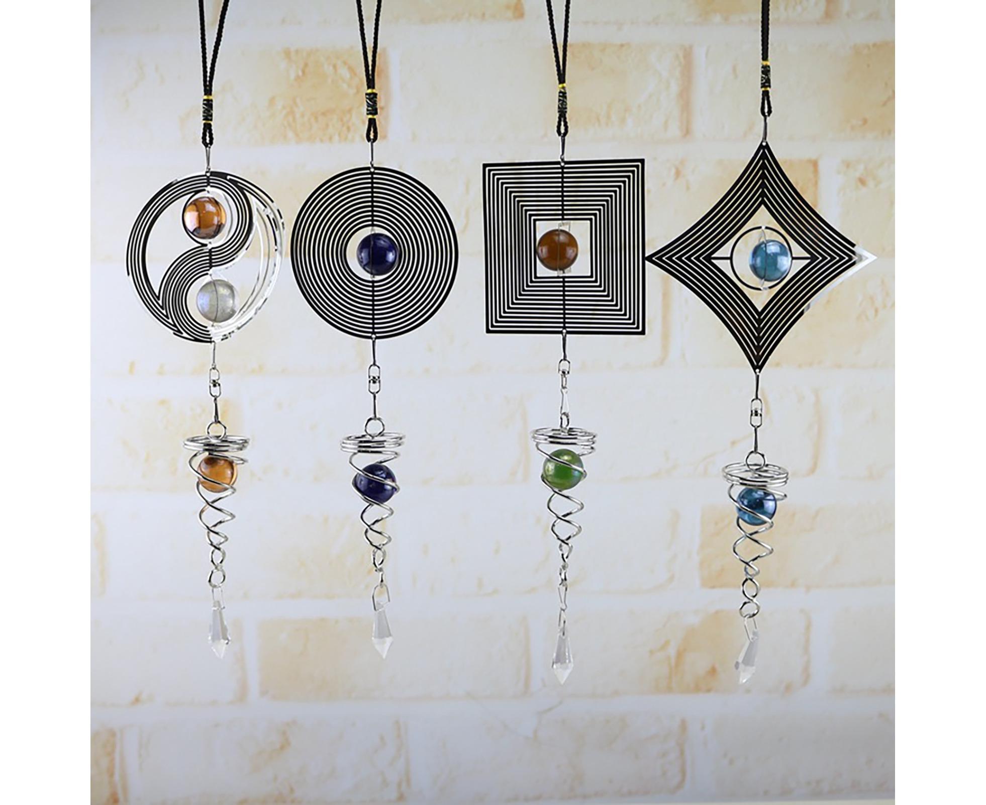 Square Rhombus Rotating Metal Spiral Tail Ball Wind Chime Pendant Home Decor- A - Image 2