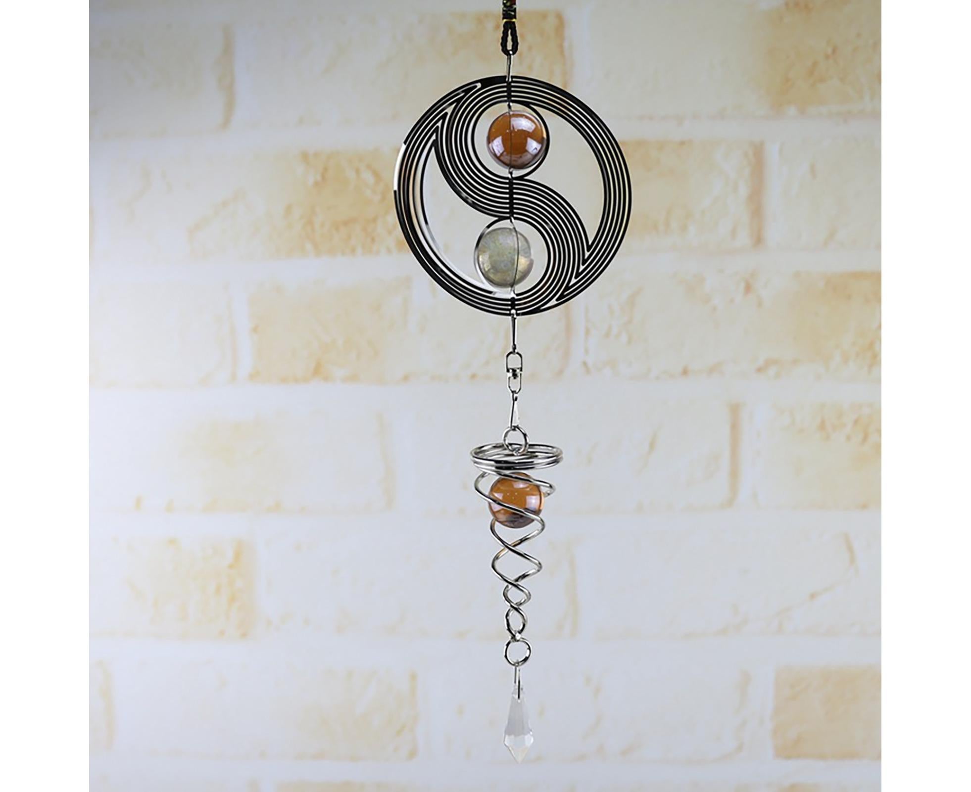 Square Rhombus Rotating Metal Spiral Tail Ball Wind Chime Pendant Home Decor- A - Image 3