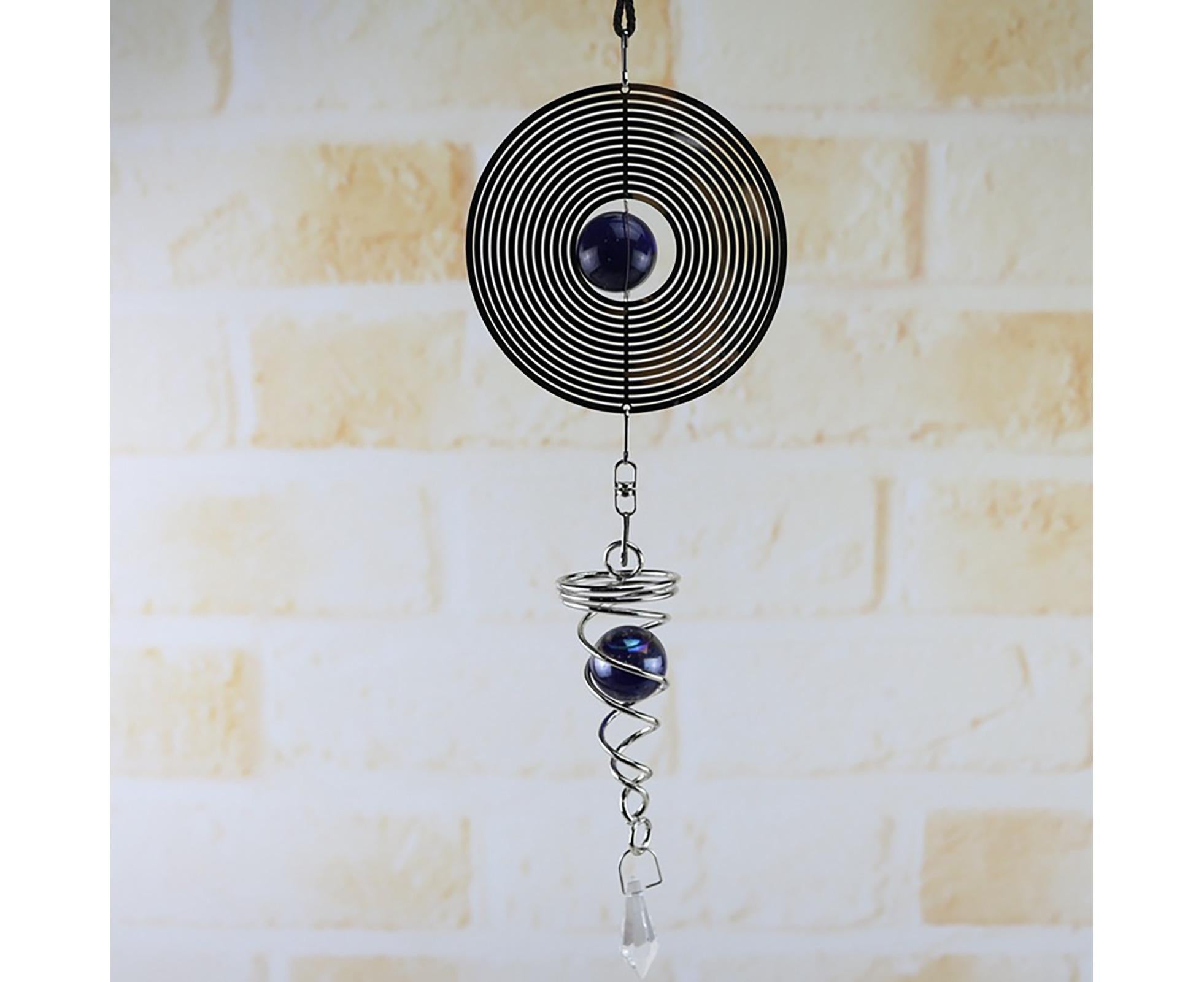 Square Rhombus Rotating Metal Spiral Tail Ball Wind Chime Pendant Home Decor- A - Image 4