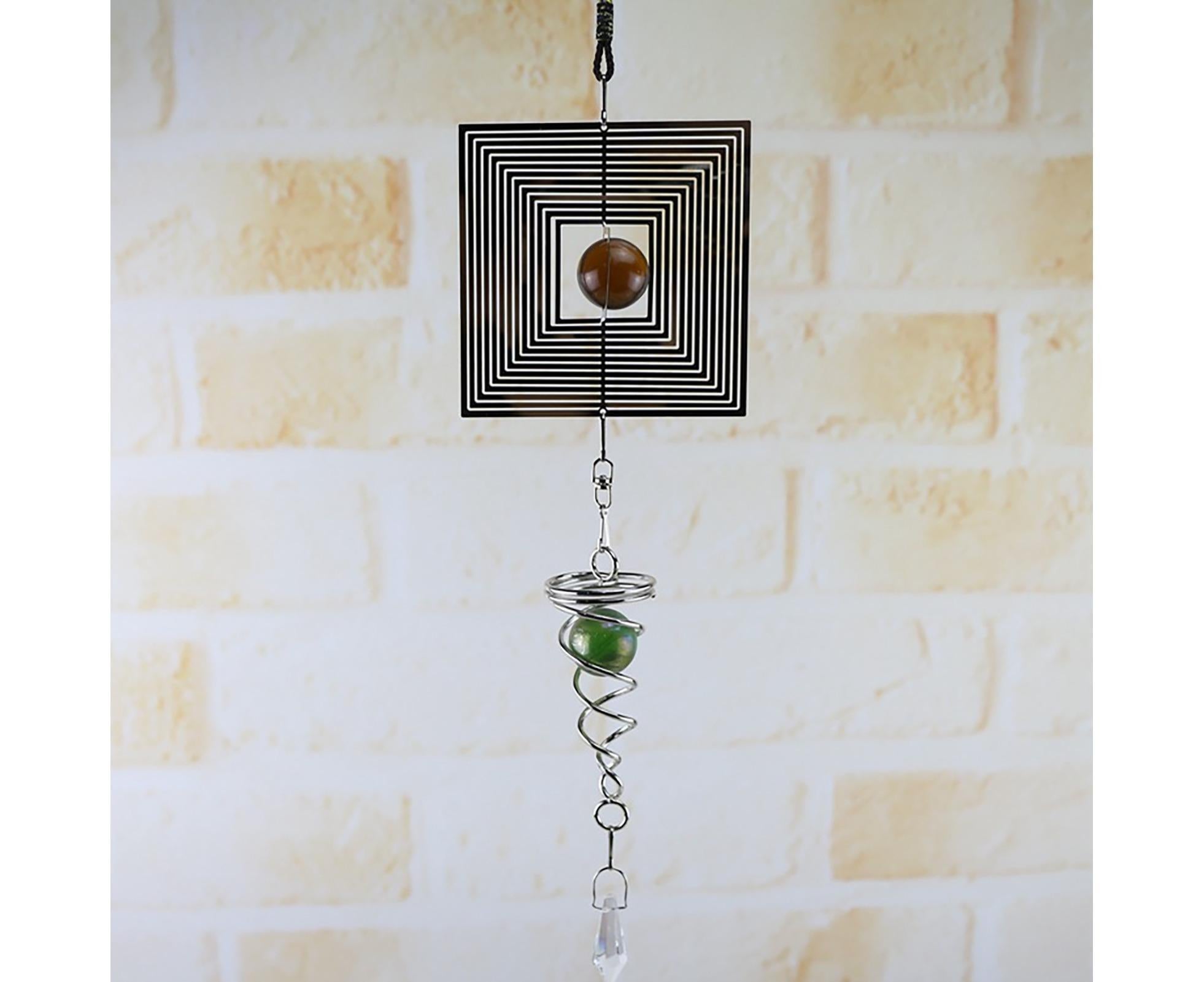 Square Rhombus Rotating Metal Spiral Tail Ball Wind Chime Pendant Home Decor- A - Image 5