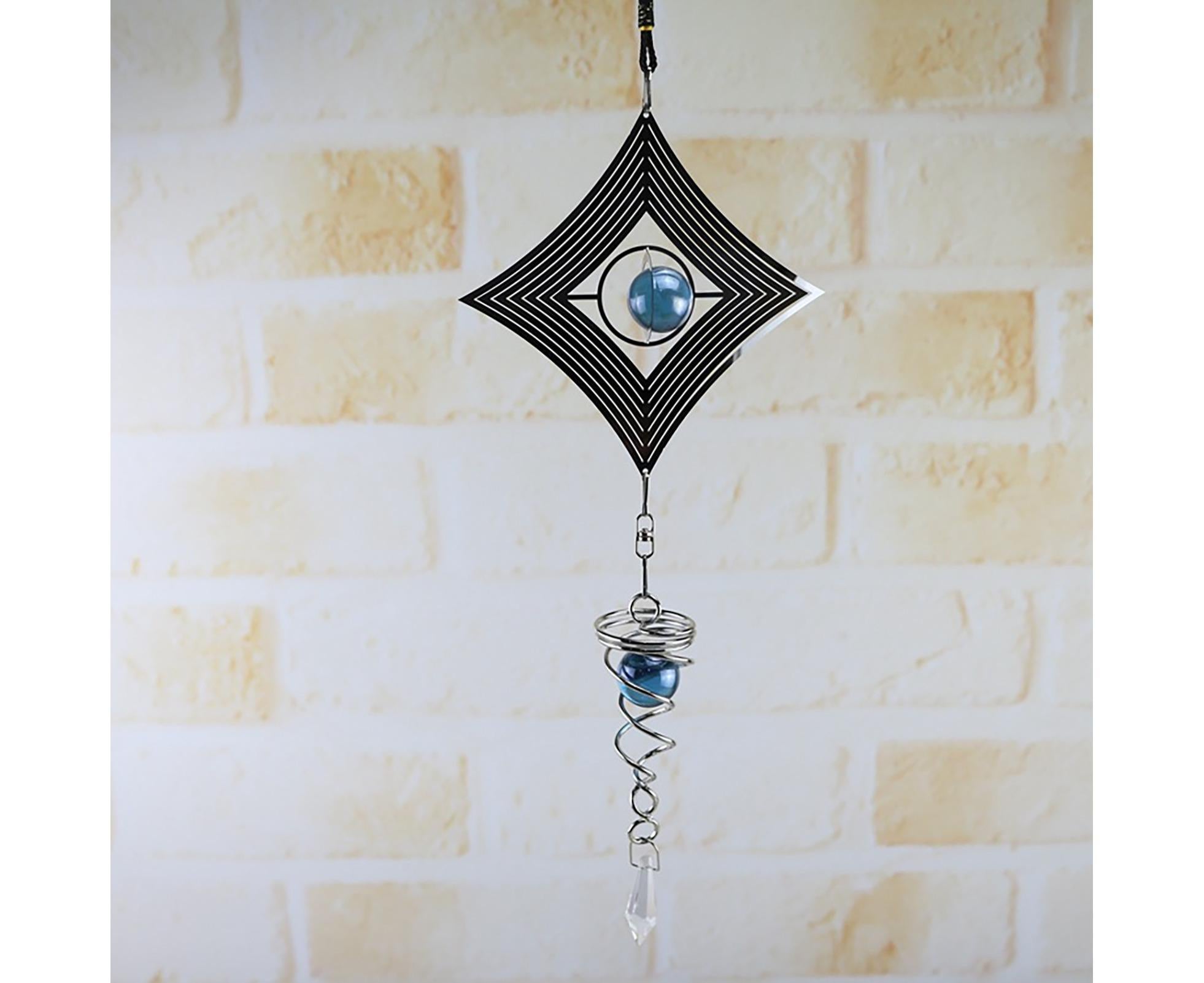 Square Rhombus Rotating Metal Spiral Tail Ball Wind Chime Pendant Home Decor- A - Image 7