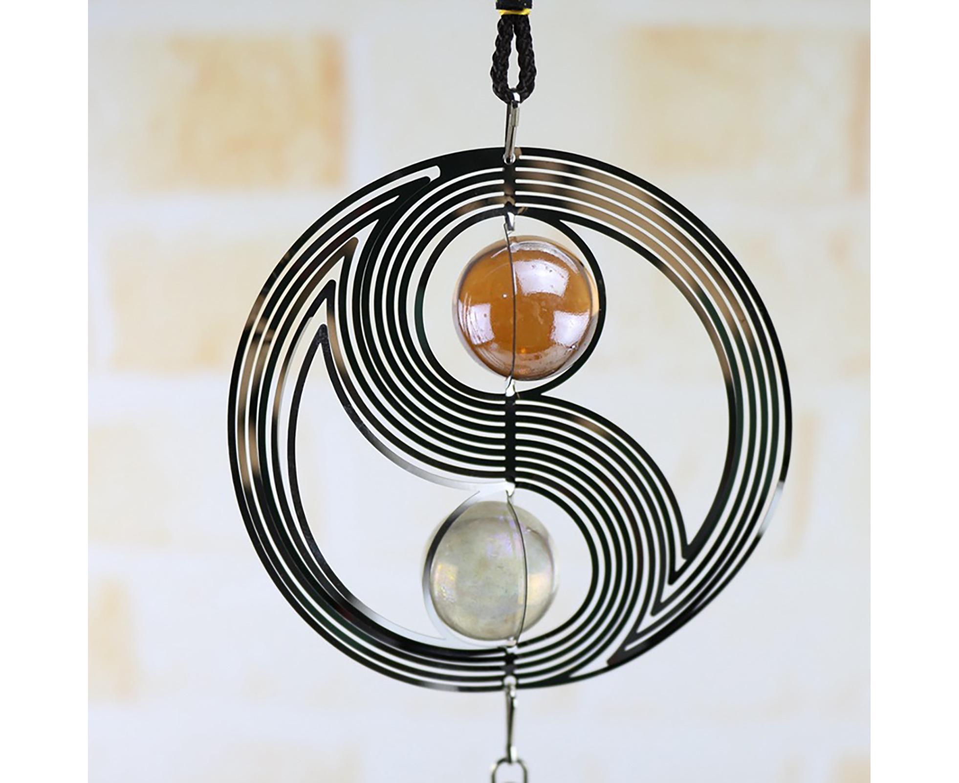 Square Rhombus Rotating Metal Spiral Tail Ball Wind Chime Pendant Home Decor- A - Image 8