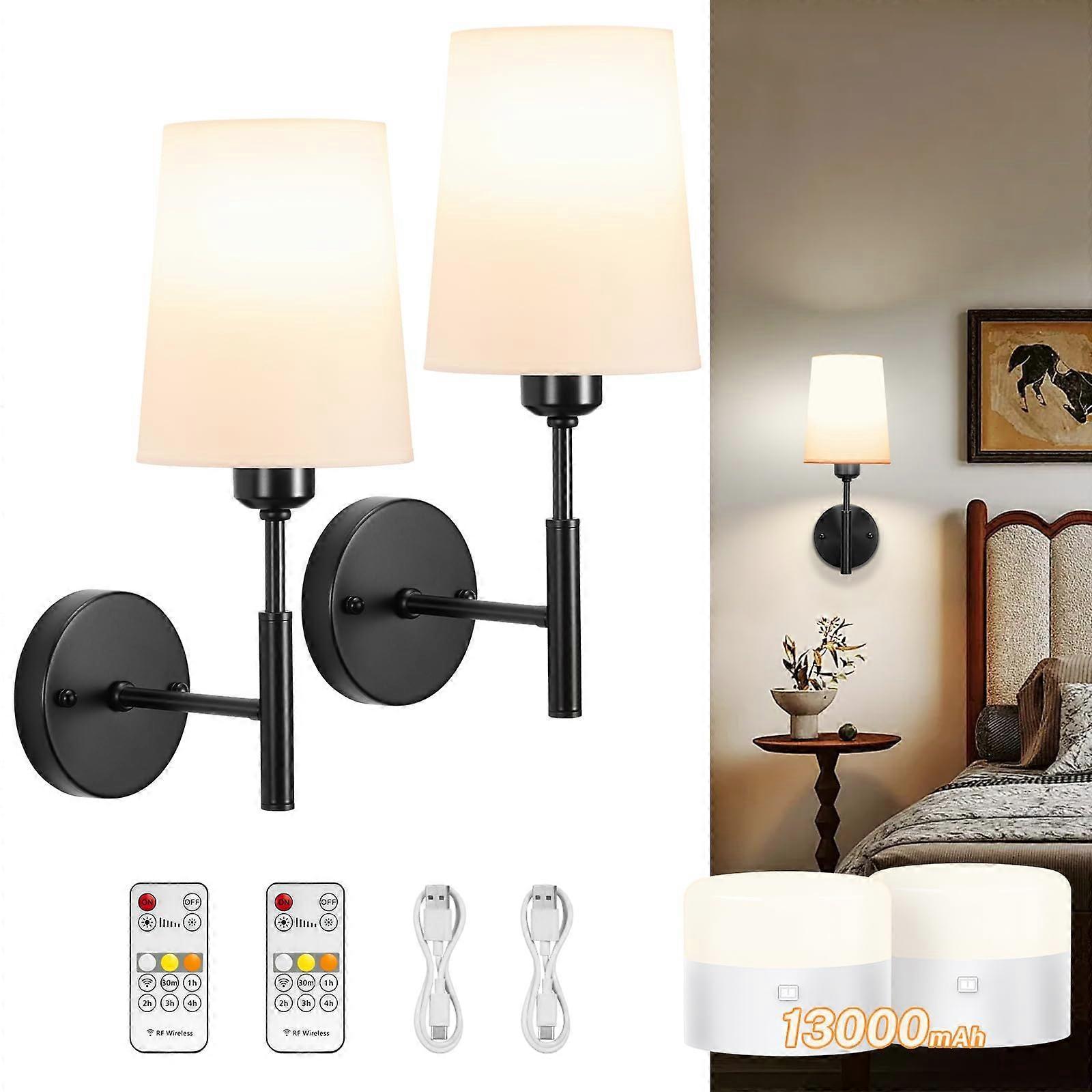 Battery Operated Wall Sconce Set of 2, LED, 13000mAh Rechargeable, Remote Dimmable - Image 1