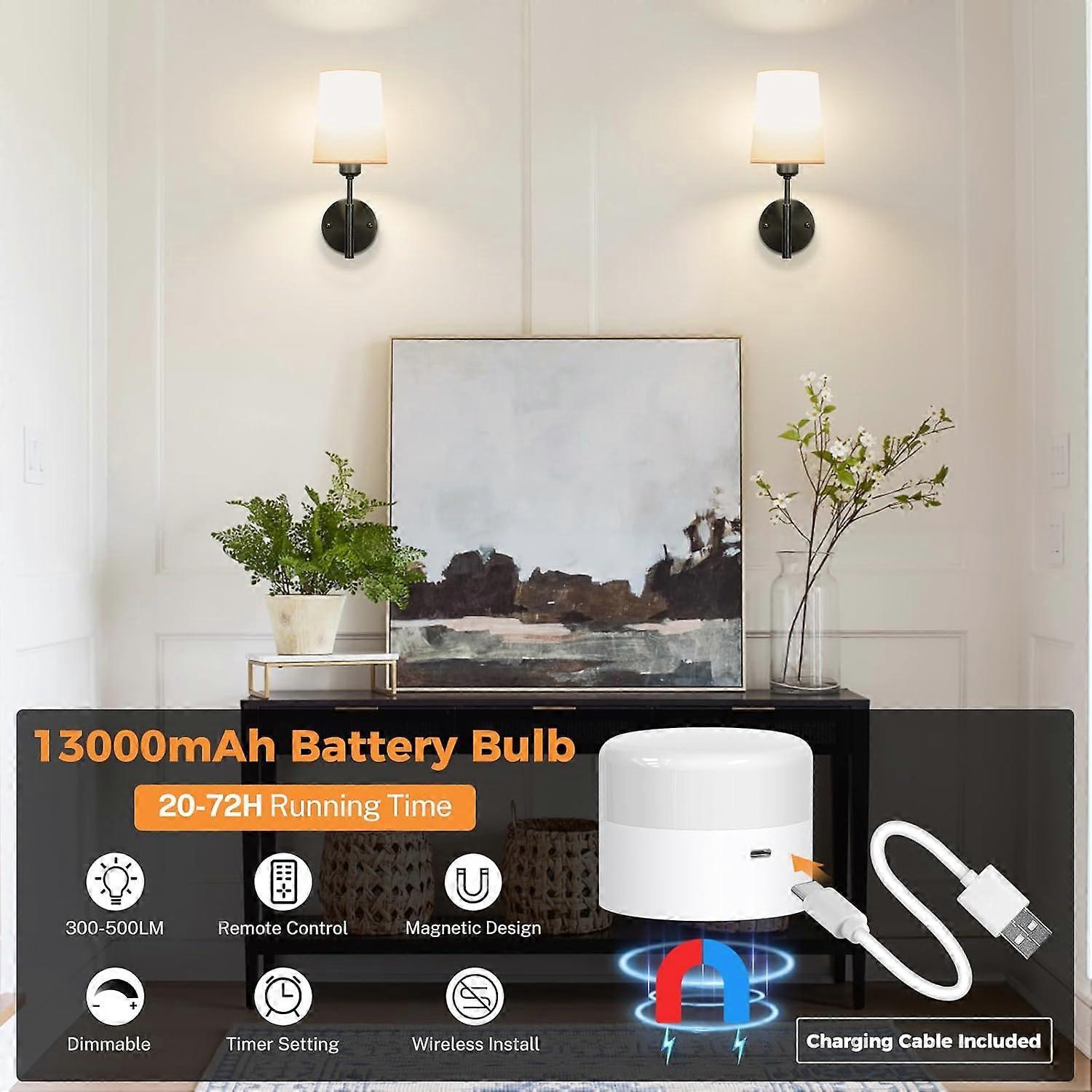 Battery Operated Wall Sconce Set of 2, LED, 13000mAh Rechargeable, Remote Dimmable - Image 2