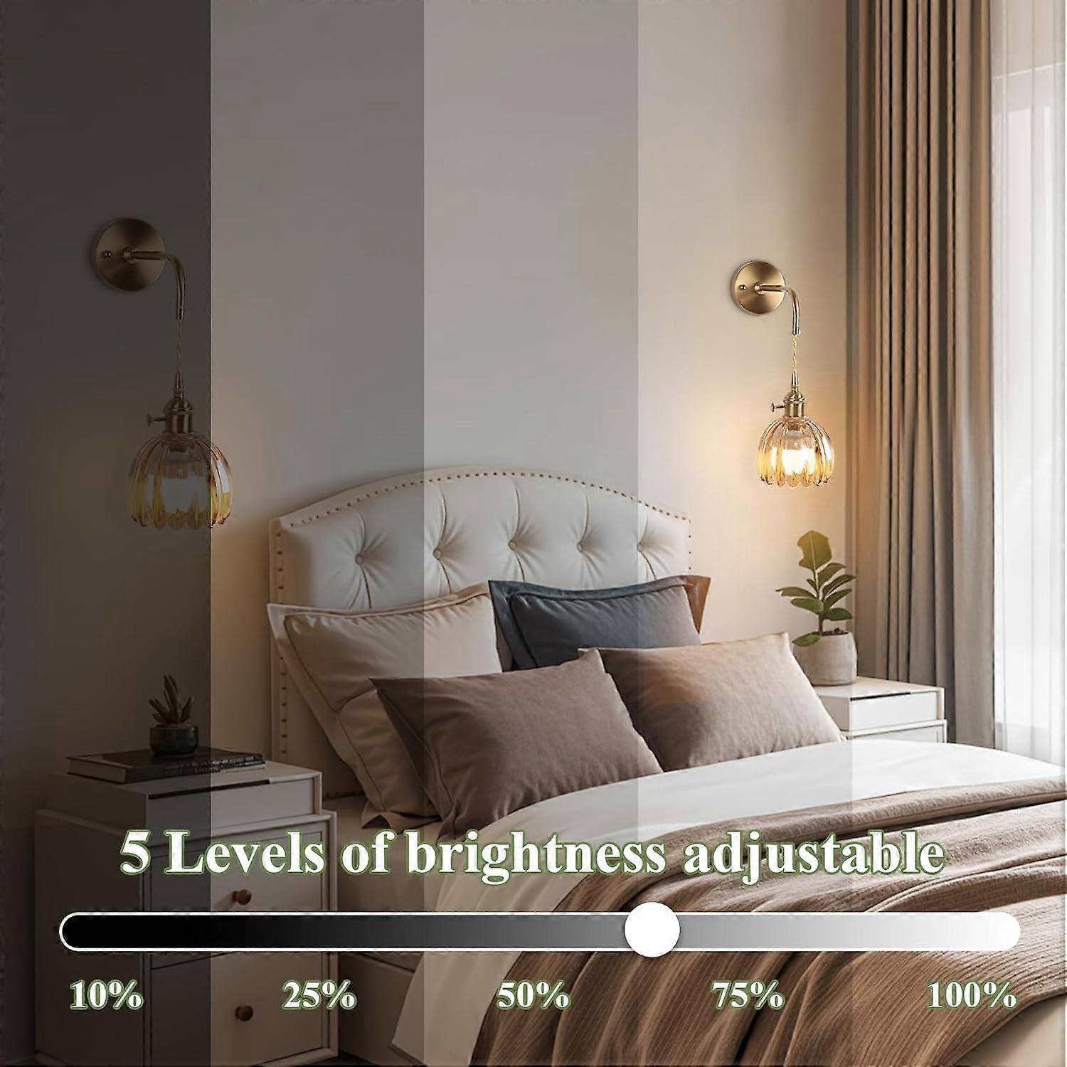 Battery Operated Wall Sconces Set of 2, Vintage Amber Glass, Rechargeable, Remote Dimmable - Image 5