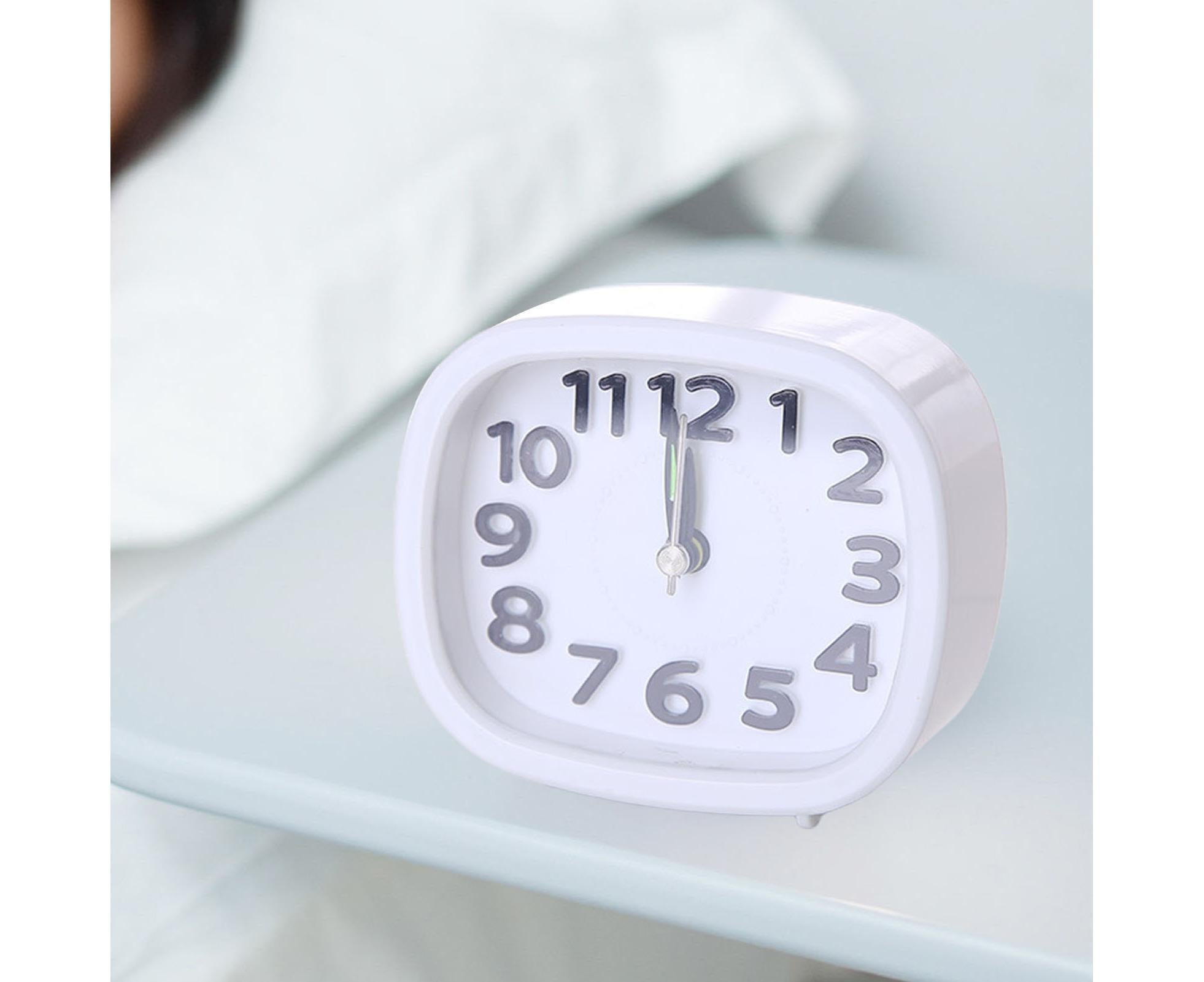 Table Clock Low Noise Multi-functional Round Small Bedside Analog Alarm Clock for Daily Use - White - Image 5
