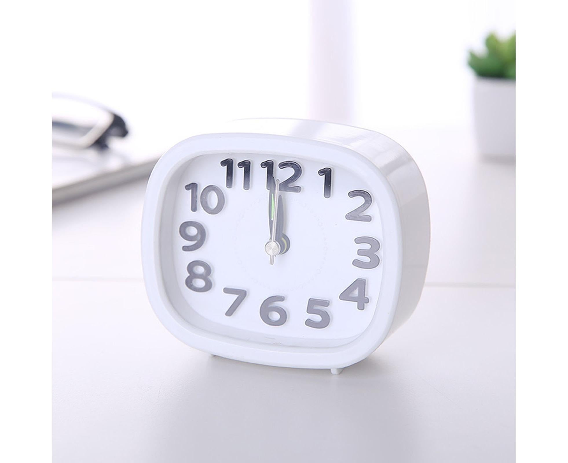 Table Clock Low Noise Multi-functional Round Small Bedside Analog Alarm Clock for Daily Use - White - Image 6