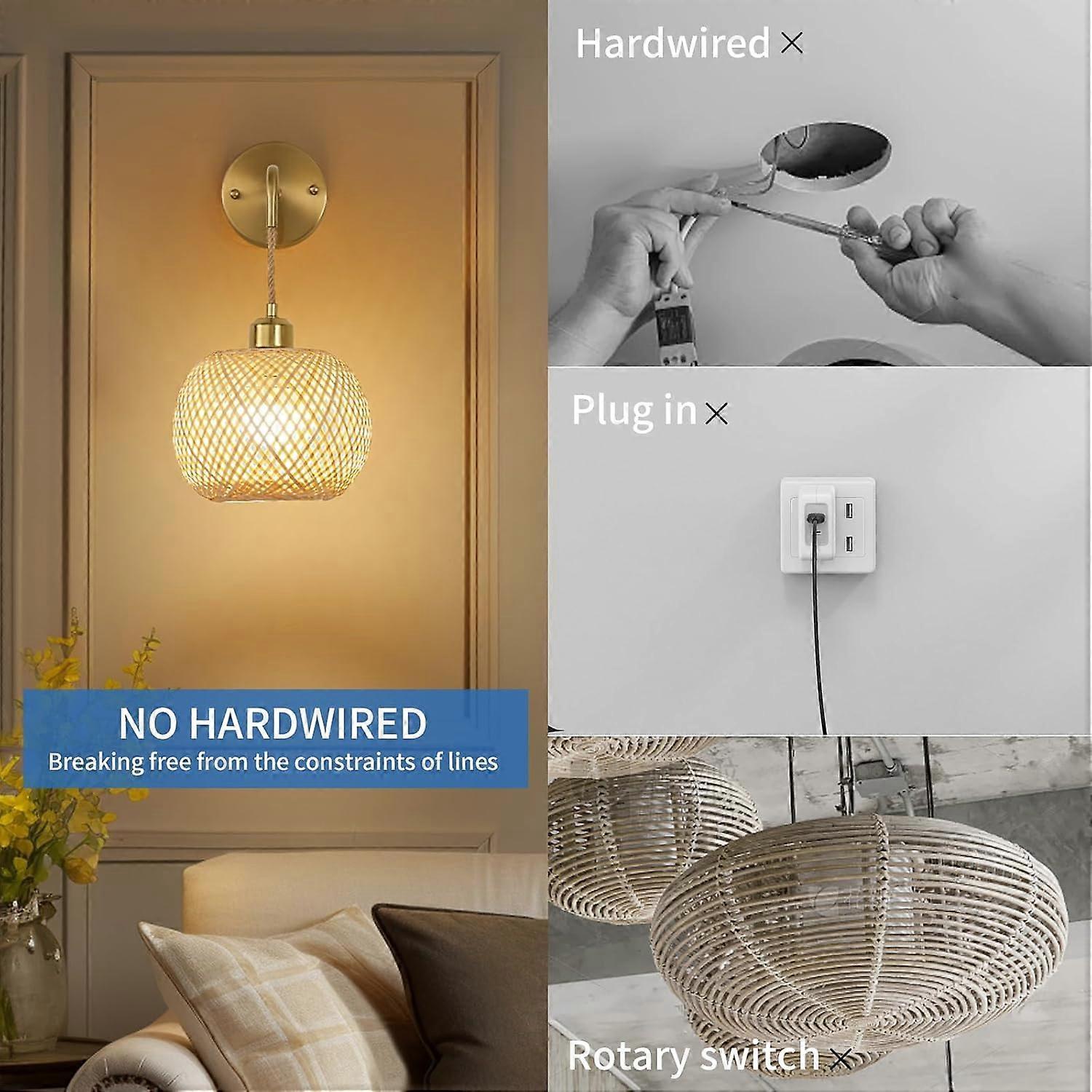 Battery Operated Wall Sconce Set of 2, Rechargeable Rattan RGB Light, Remote, Bedroom - Image 3