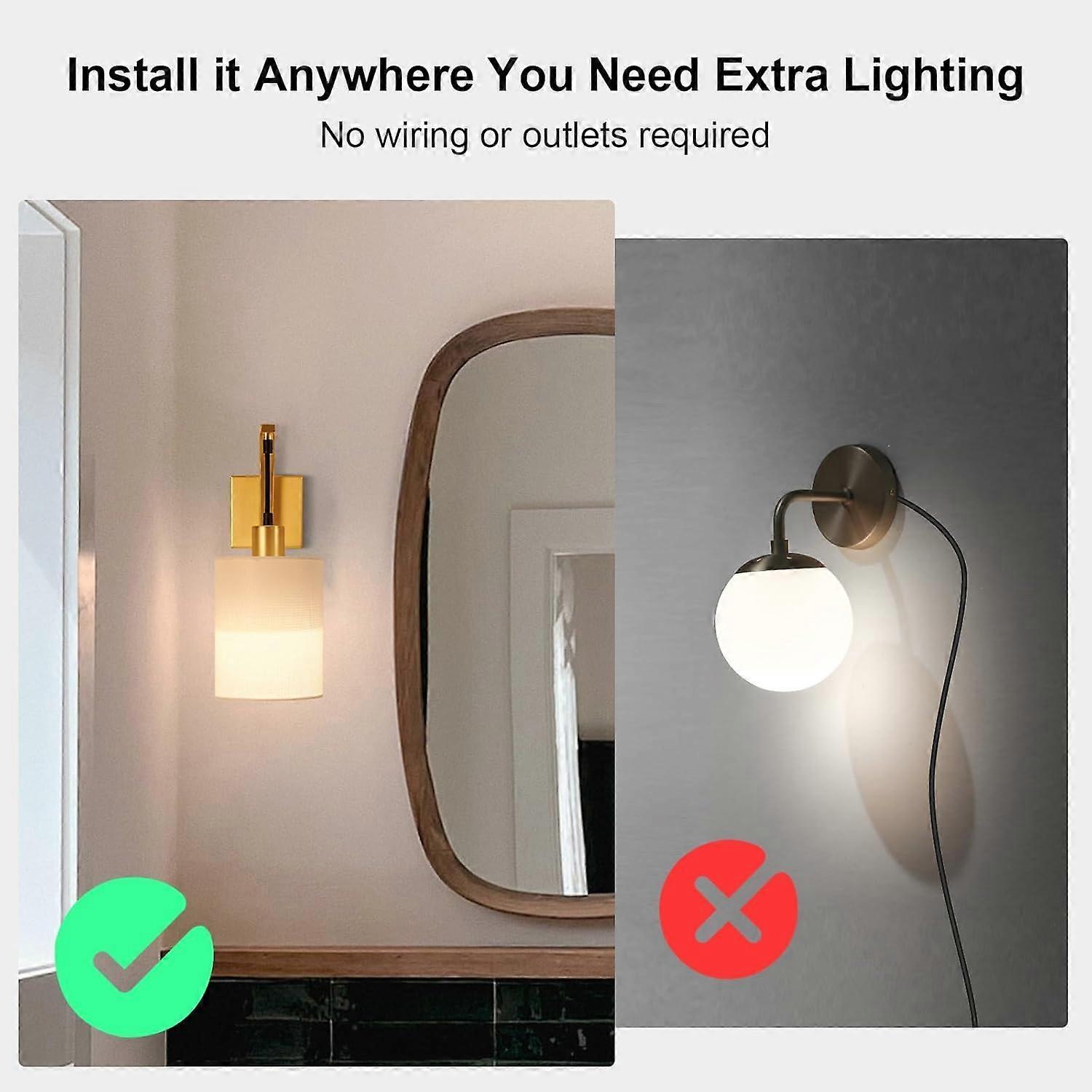 Battery Operated Wall Sconces Set of 2, Dimmable Wireless LED Lights, Remote, Gold - Image 2