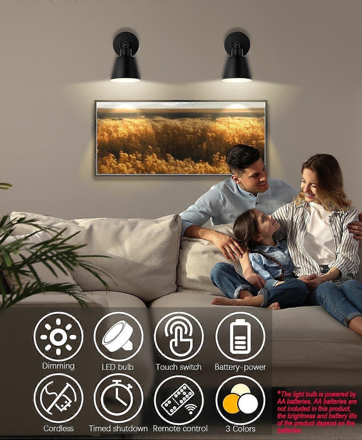 Battery Operated Wall Sconce Set of 2, Wireless LED Light with Remote, Dimmable - Image 2