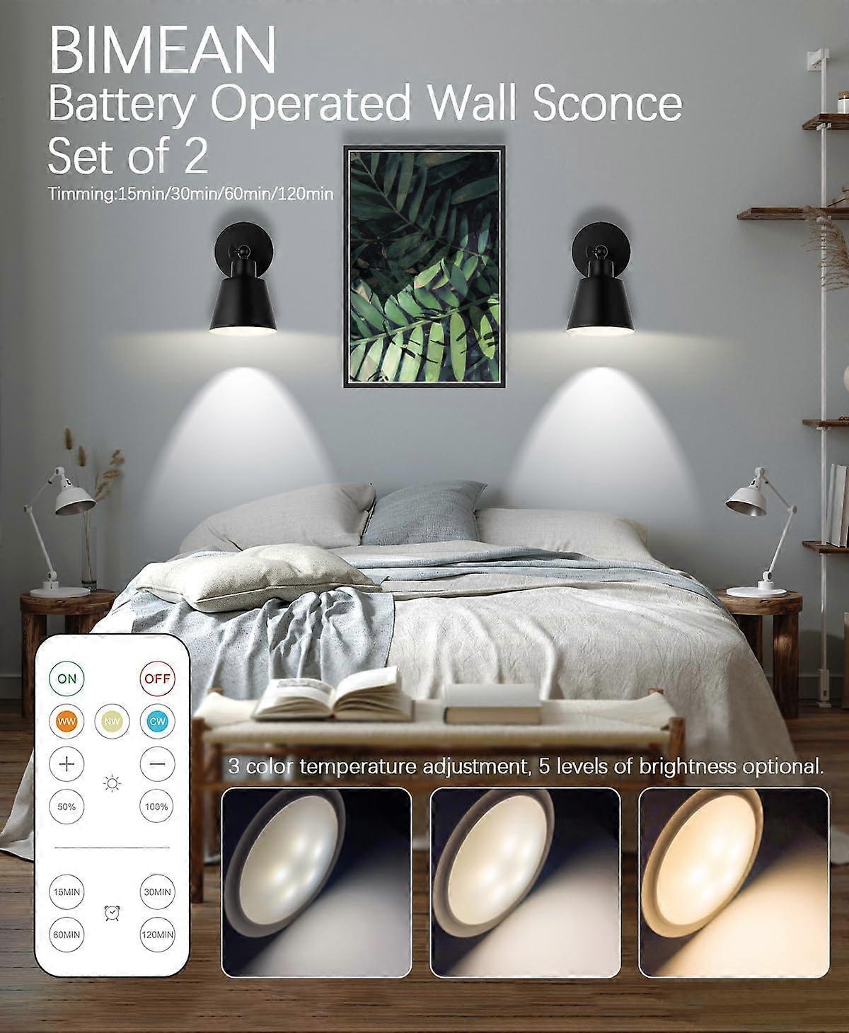Battery Operated Wall Sconce Set of 2, Wireless LED Light with Remote, Dimmable - Image 3