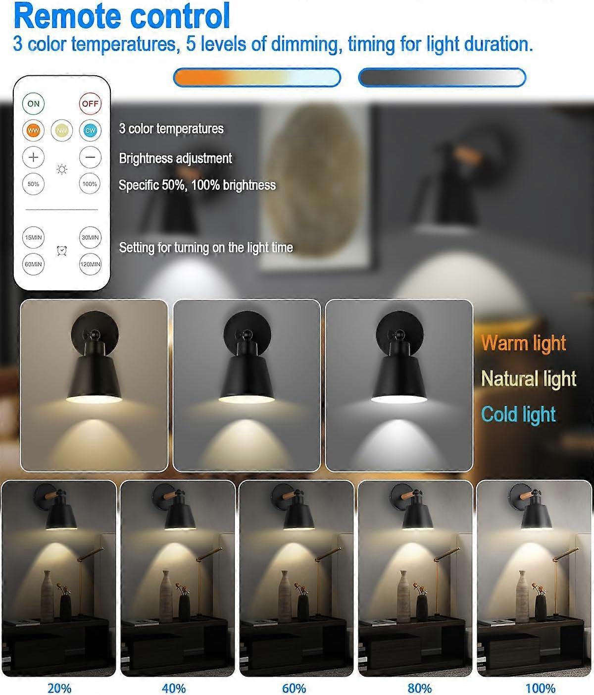 Battery Operated Wall Sconce Set of 2, Wireless LED Light with Remote, Dimmable - Image 5