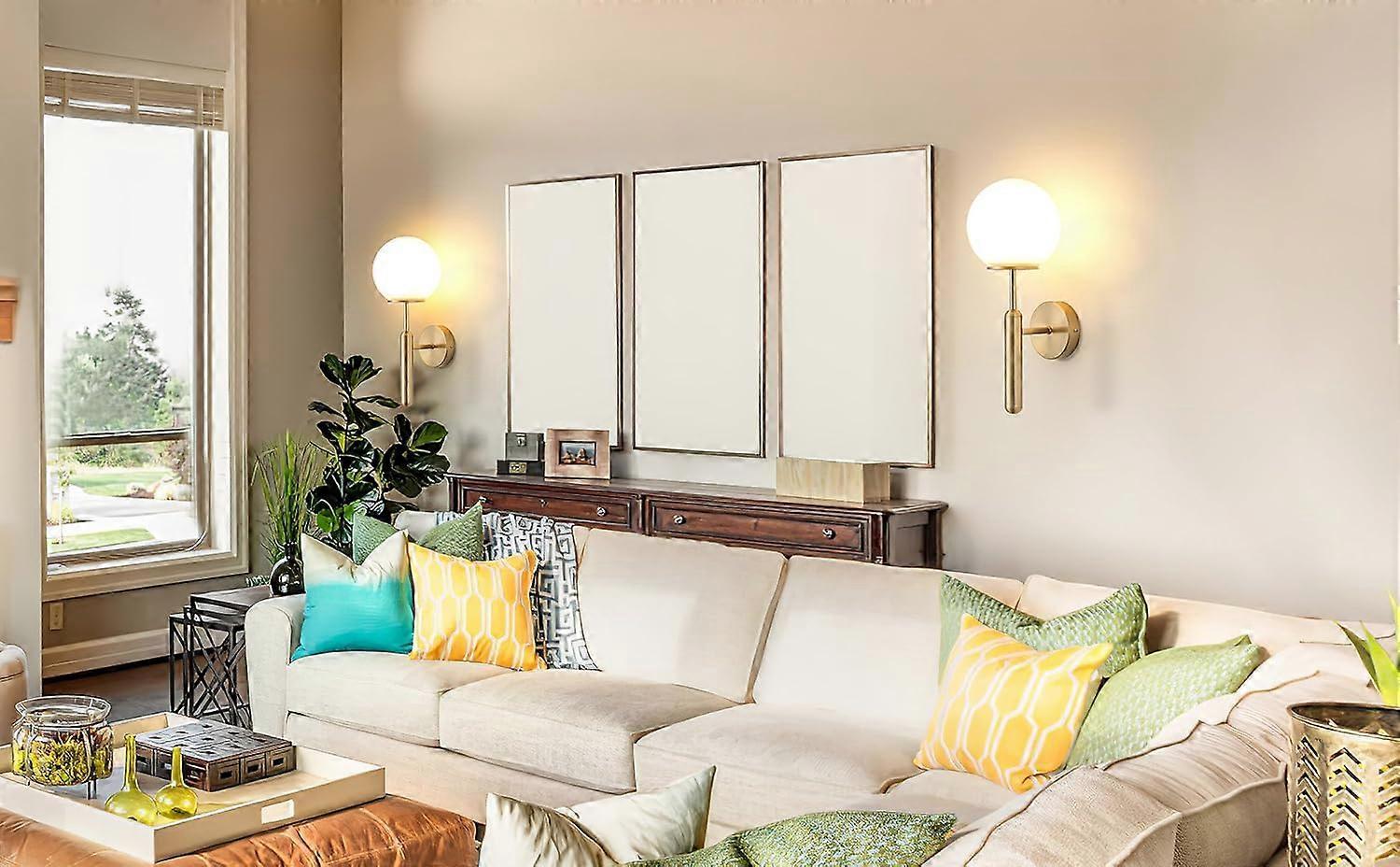 Battery Operated Wall Sconce Set of 2, Wireless Remote Dimmable LED, Gold Fabric Shade - Image 2