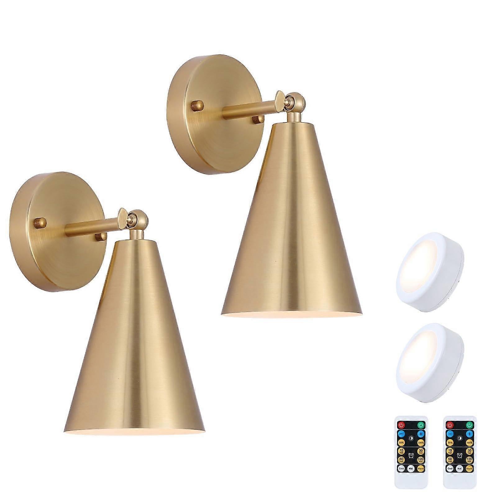 Modern Gold Battery Operated Wall Sconces Set of 2, Remote Dimming, Dual Color, Adjustable - Image 1