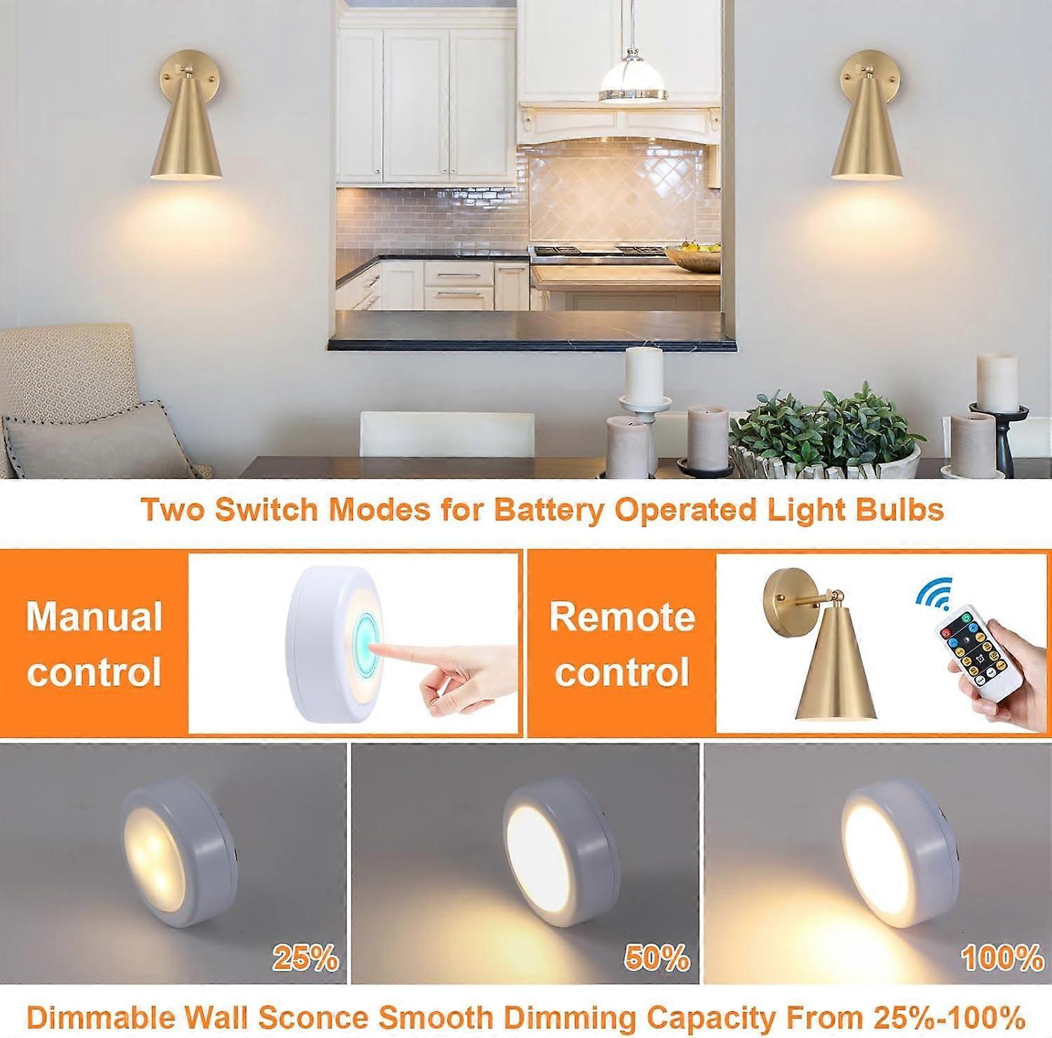 Modern Gold Battery Operated Wall Sconces Set of 2, Remote Dimming, Dual Color, Adjustable - Image 4