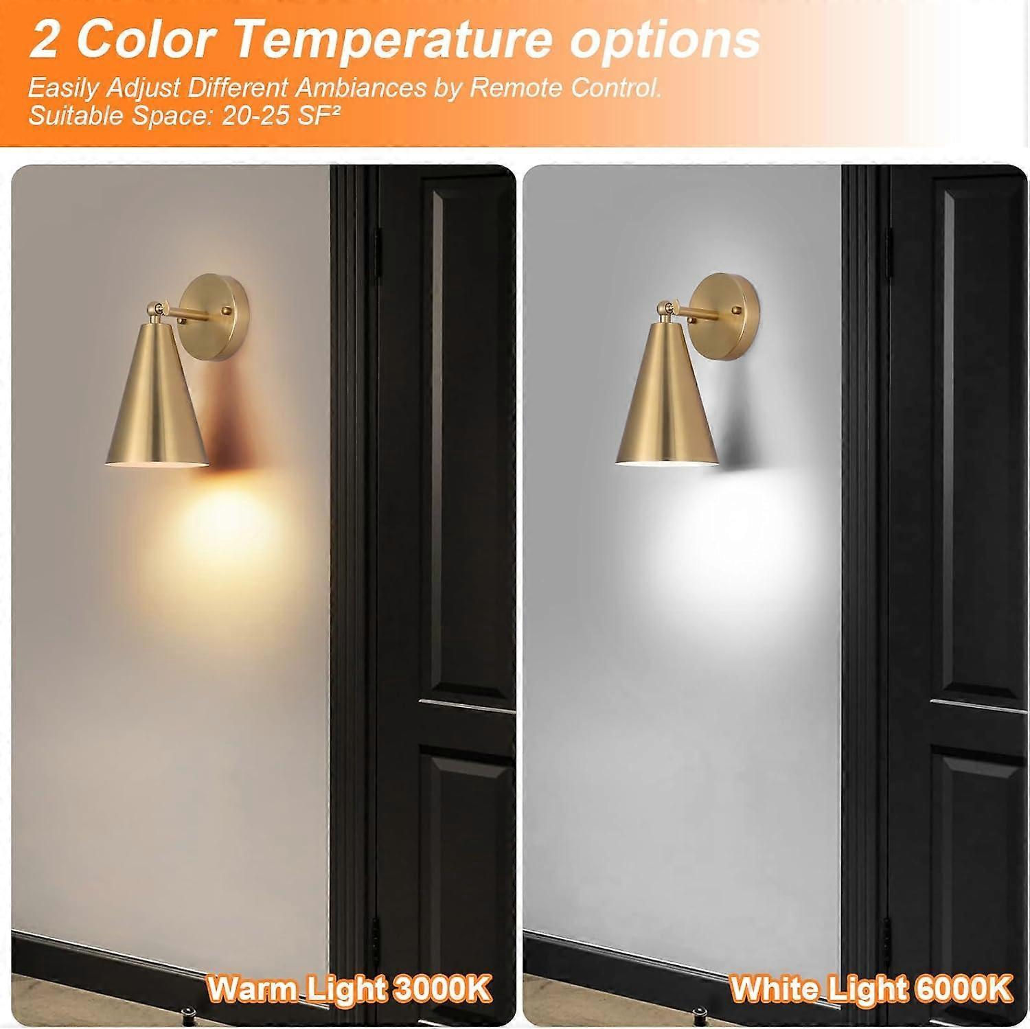 Modern Gold Battery Operated Wall Sconces Set of 2, Remote Dimming, Dual Color, Adjustable - Image 5