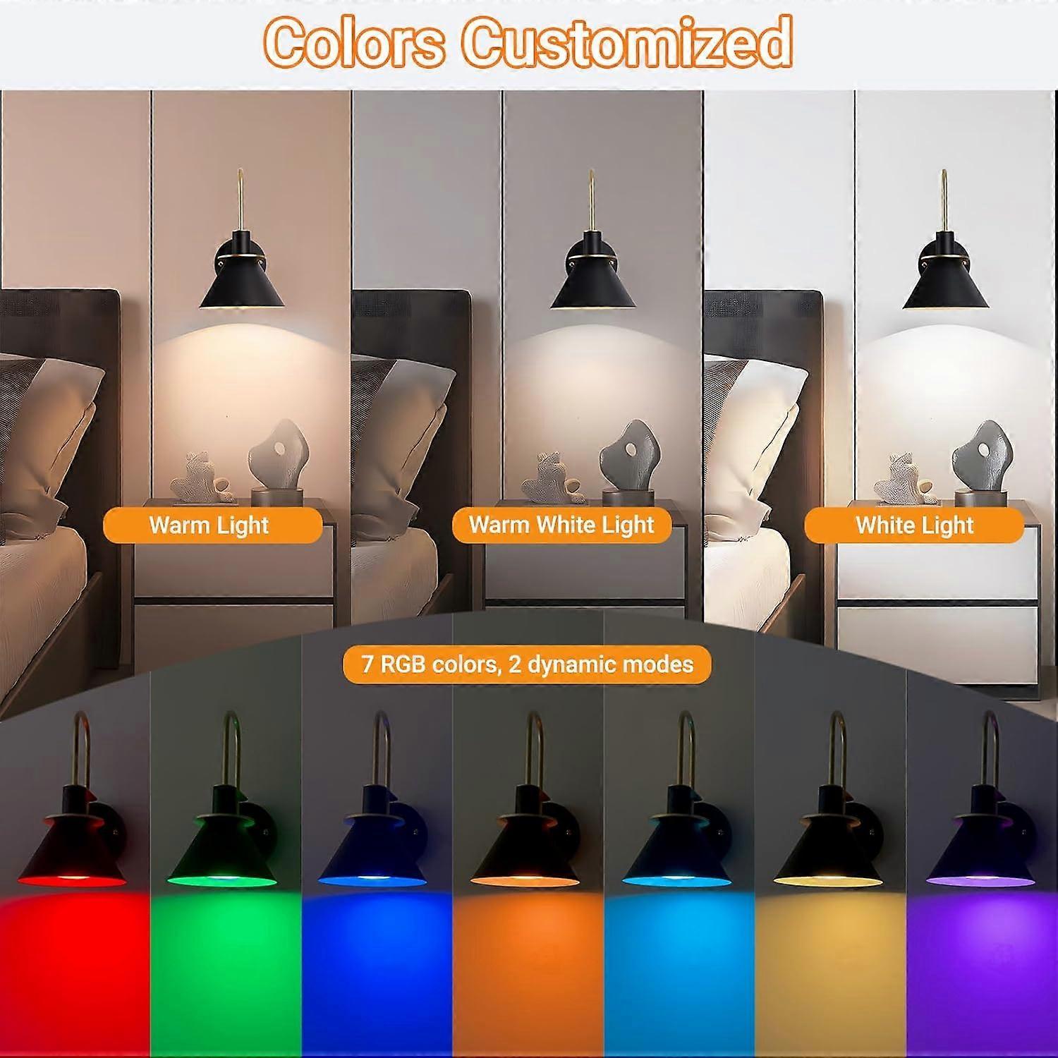Battery Operated Wall Sconces Set of 2, RGB Wireless LED, Remote, 10000mAh, Black - Image 2
