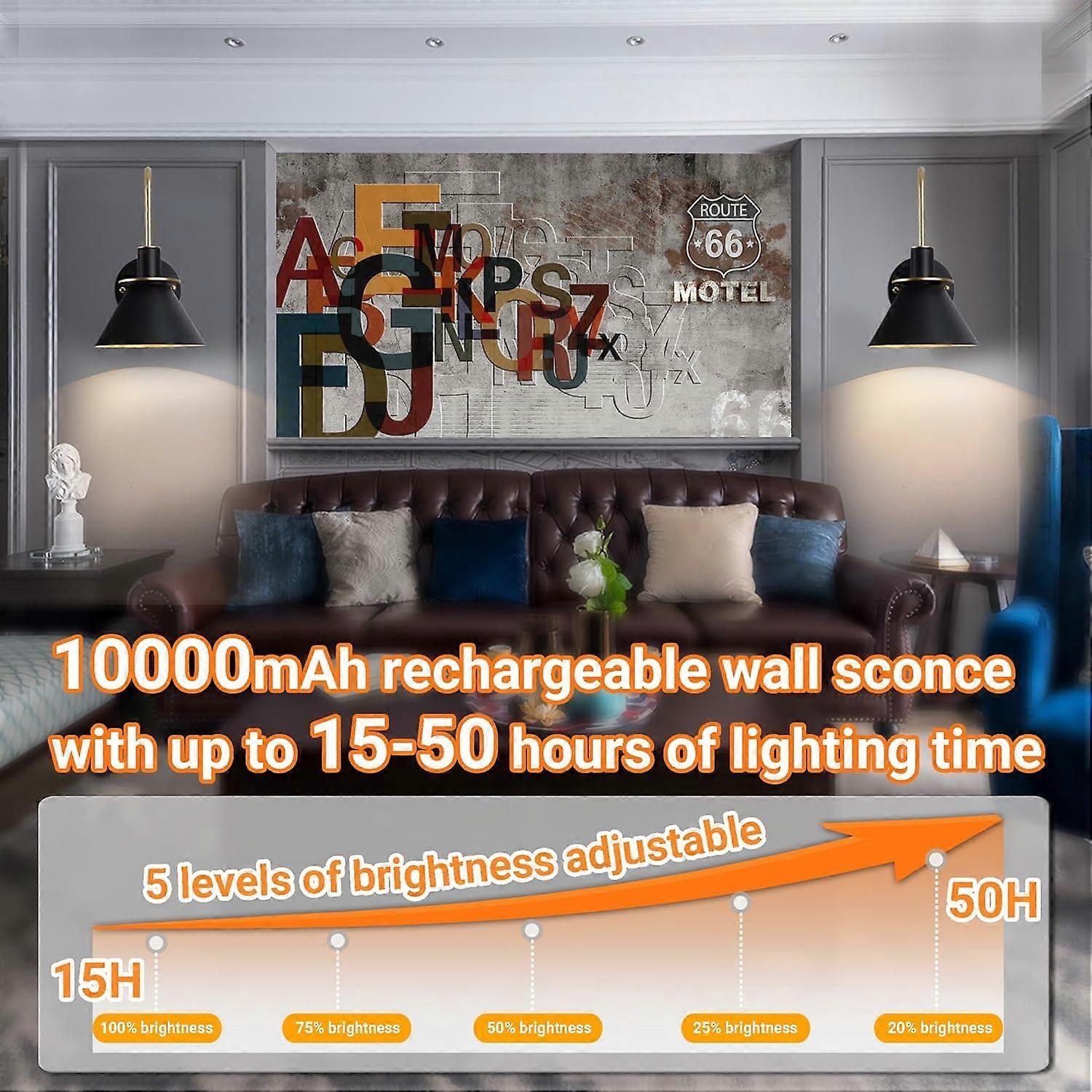 Battery Operated Wall Sconces Set of 2, RGB Wireless LED, Remote, 10000mAh, Black - Image 3