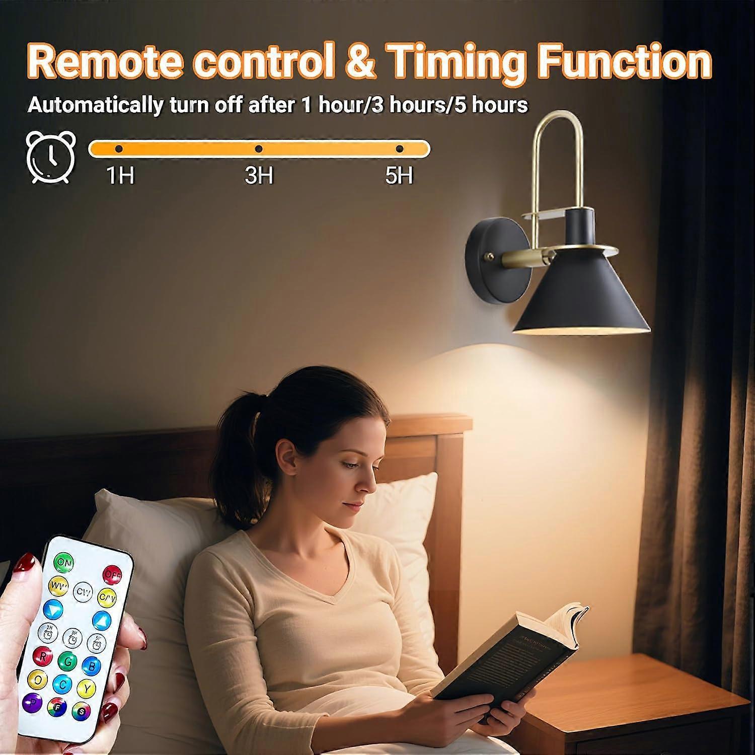Battery Operated Wall Sconces Set of 2, RGB Wireless LED, Remote, 10000mAh, Black - Image 5