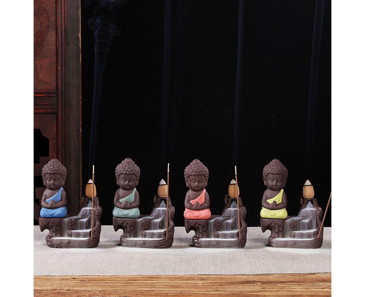 Porcelain Clay Little Buddha Censer Backflow Incense Burner Holder Ornament-Blue - Image 3
