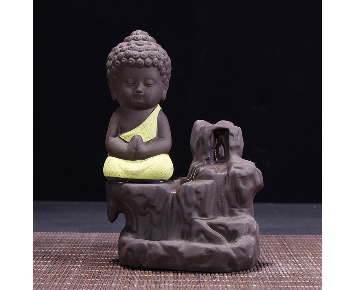 Porcelain Clay Little Buddha Censer Backflow Incense Burner Holder Ornament-Blue - Image 4