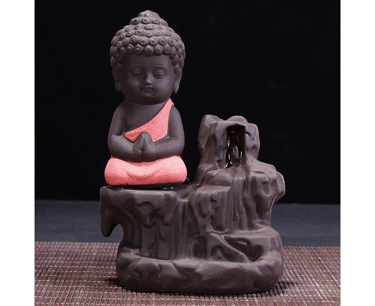Porcelain Clay Little Buddha Censer Backflow Incense Burner Holder Ornament-Blue - Image 5