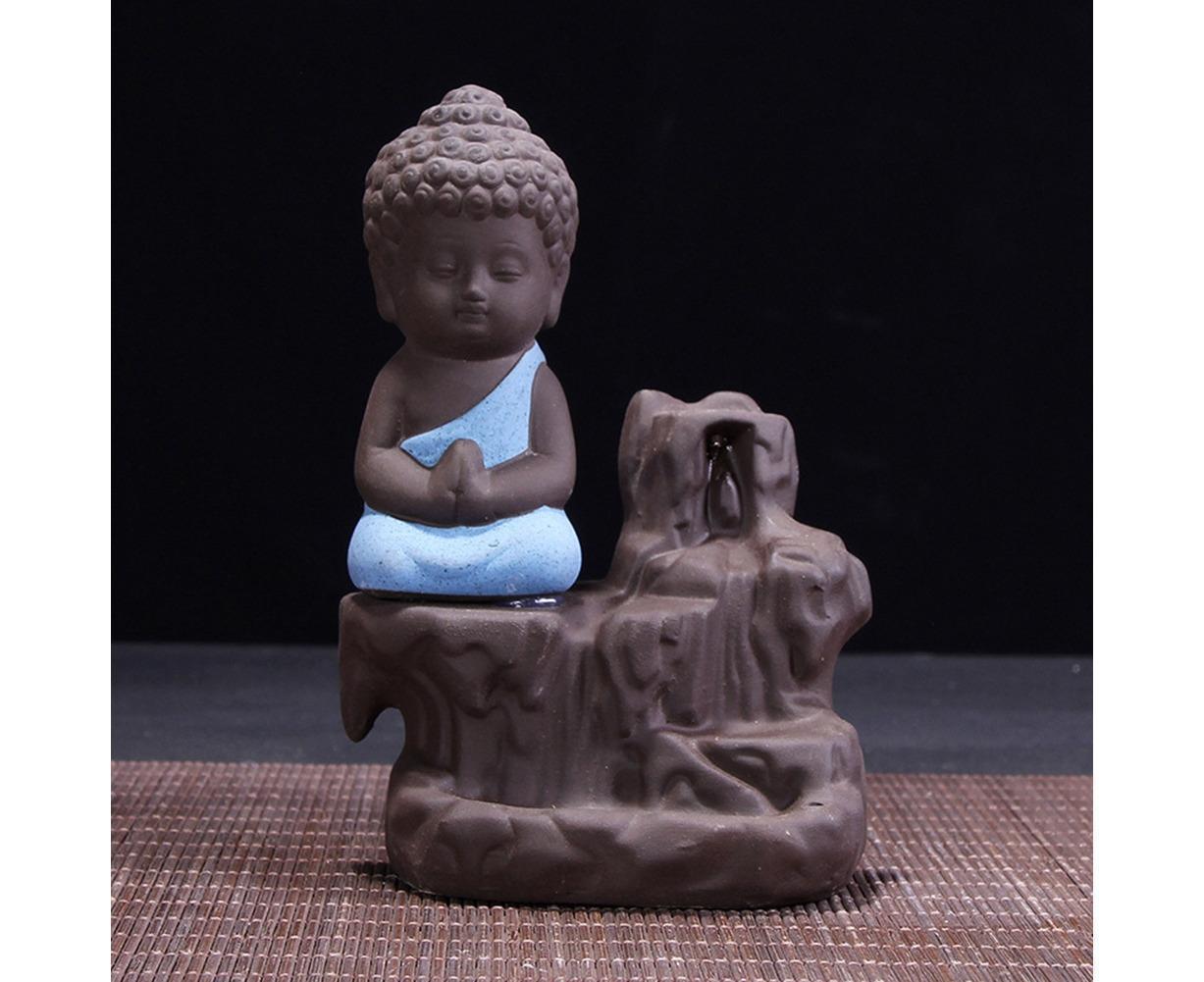 Porcelain Clay Little Buddha Censer Backflow Incense Burner Holder Ornament-Blue - Image 6