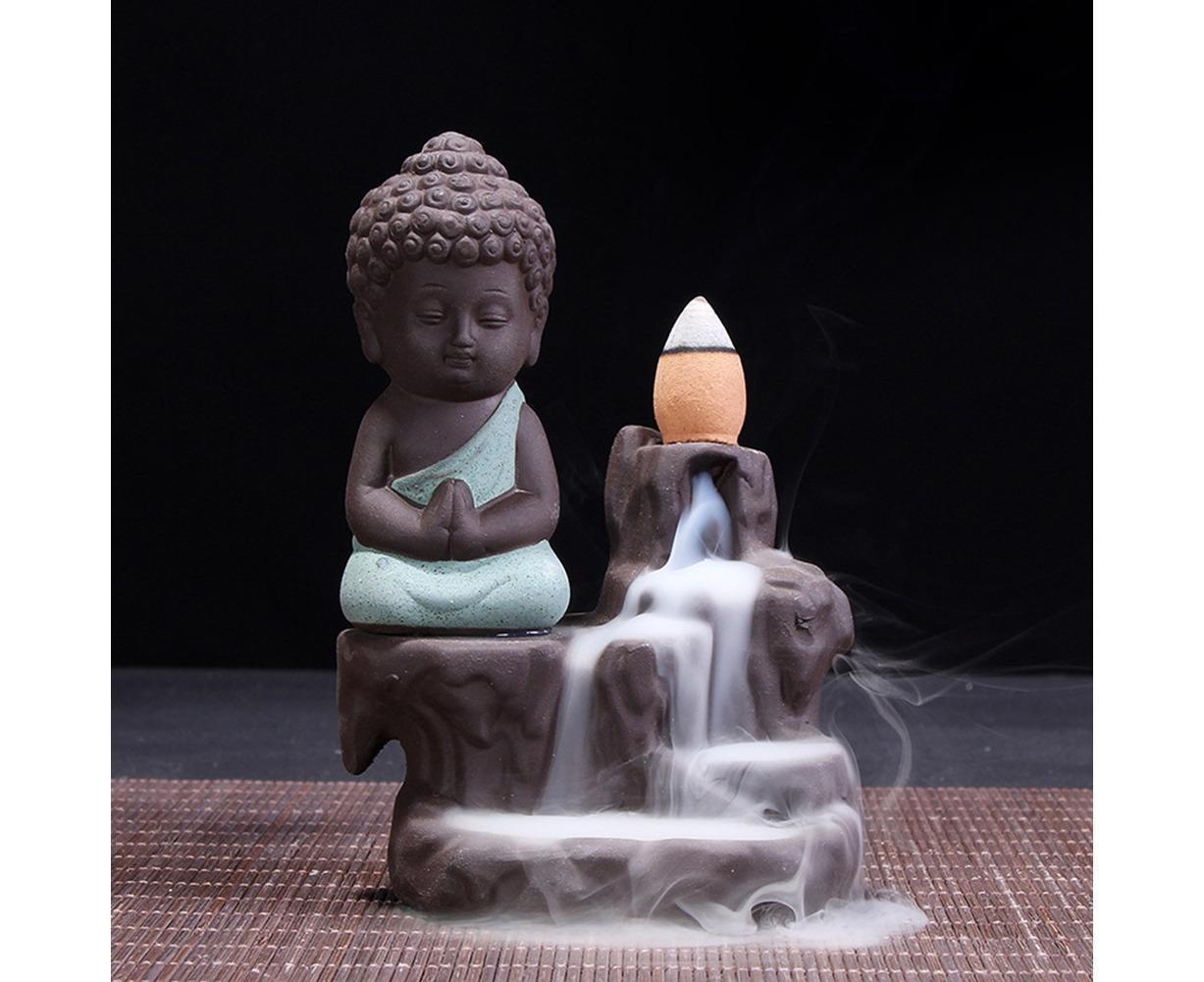 Porcelain Clay Little Buddha Censer Backflow Incense Burner Holder Ornament-Blue - Image 7