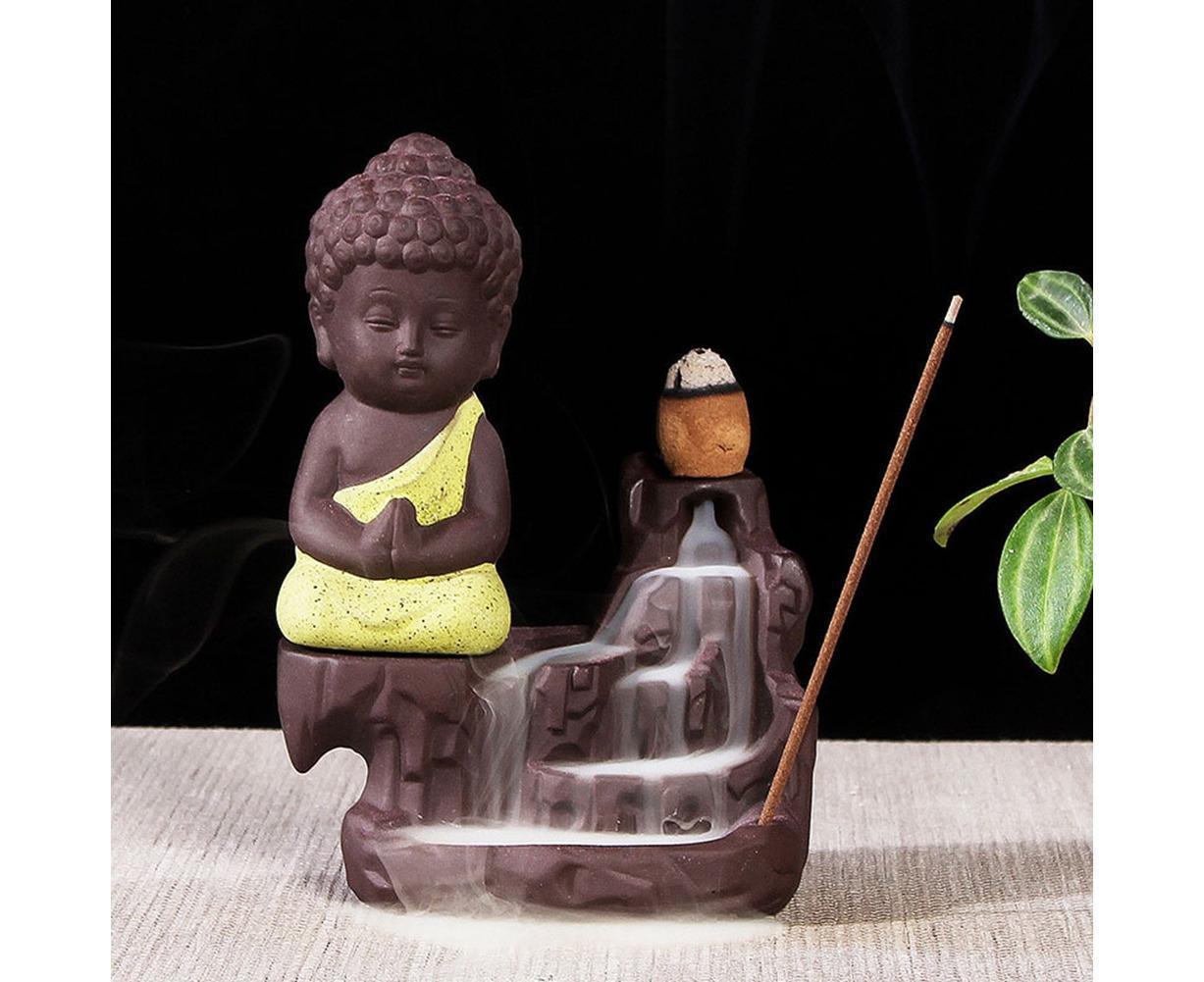 Porcelain Clay Little Buddha Censer Backflow Incense Burner Holder Ornament-Blue - Image 8