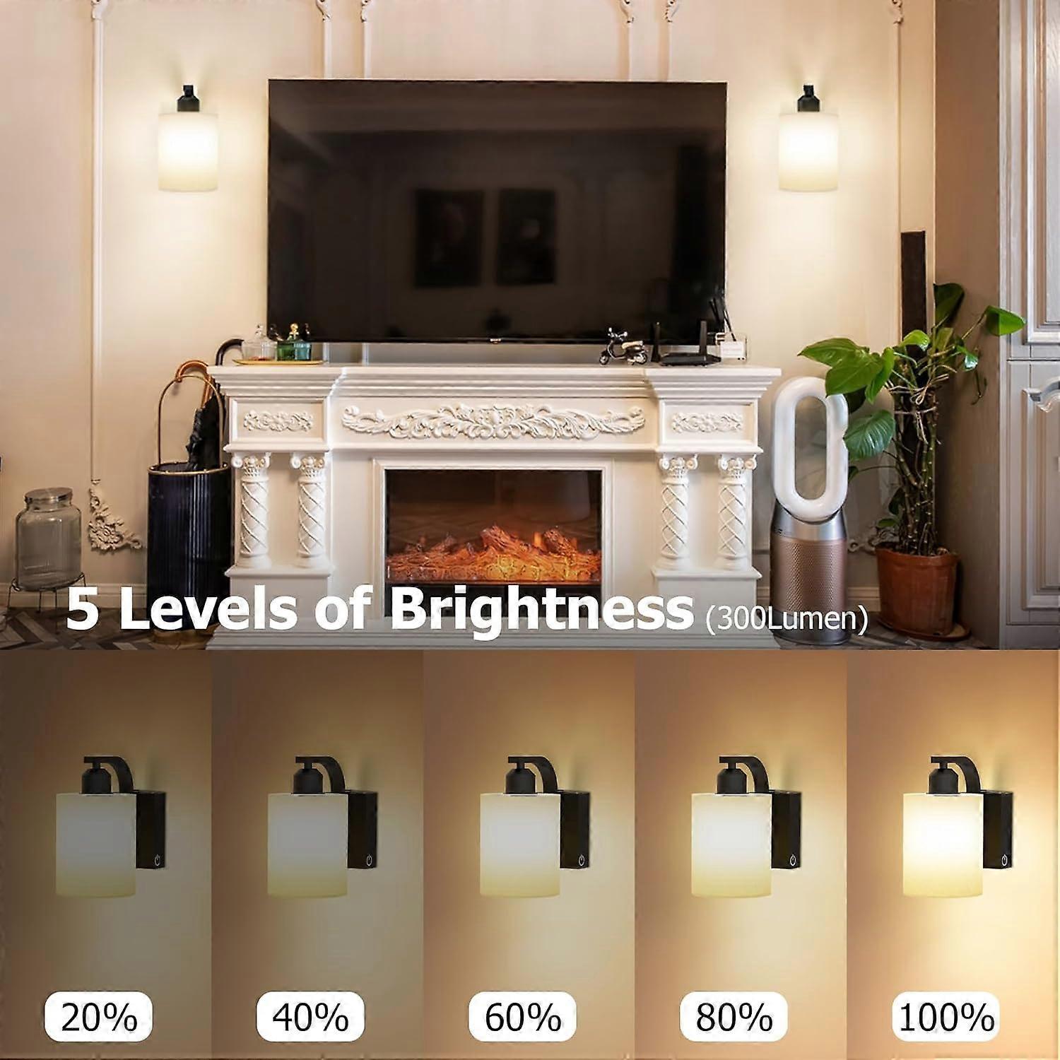 Battery Operated Wall Sconces Set of 2, Rechargeable LED, Touch & Remote Control, Black - Image 4