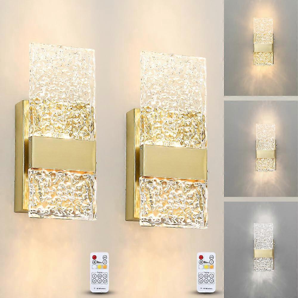 Battery Operated Wall Sconces Set of 2, Rechargeable LED Brass Gold Lights, Remote - Image 1