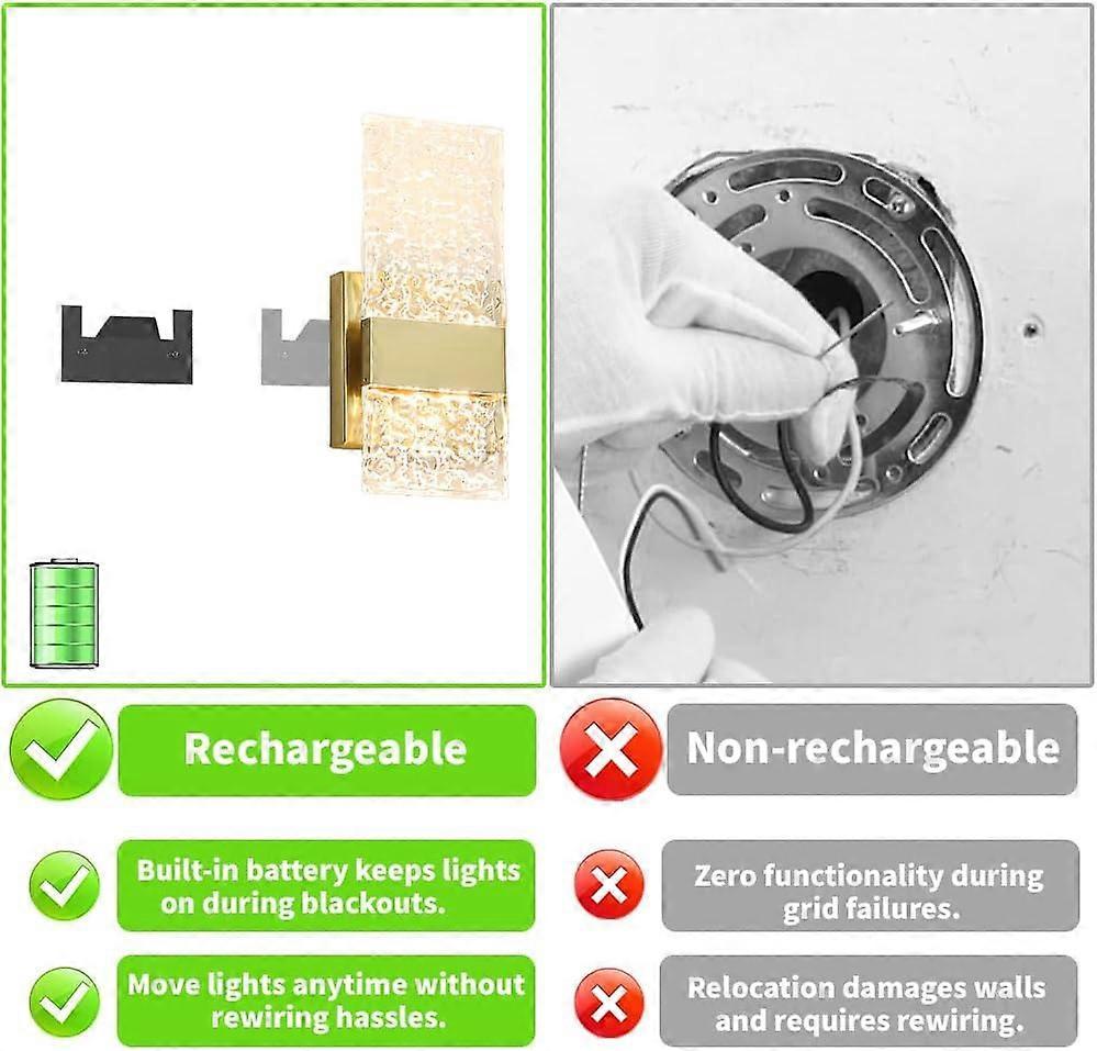 Battery Operated Wall Sconces Set of 2, Rechargeable LED Brass Gold Lights, Remote - Image 3