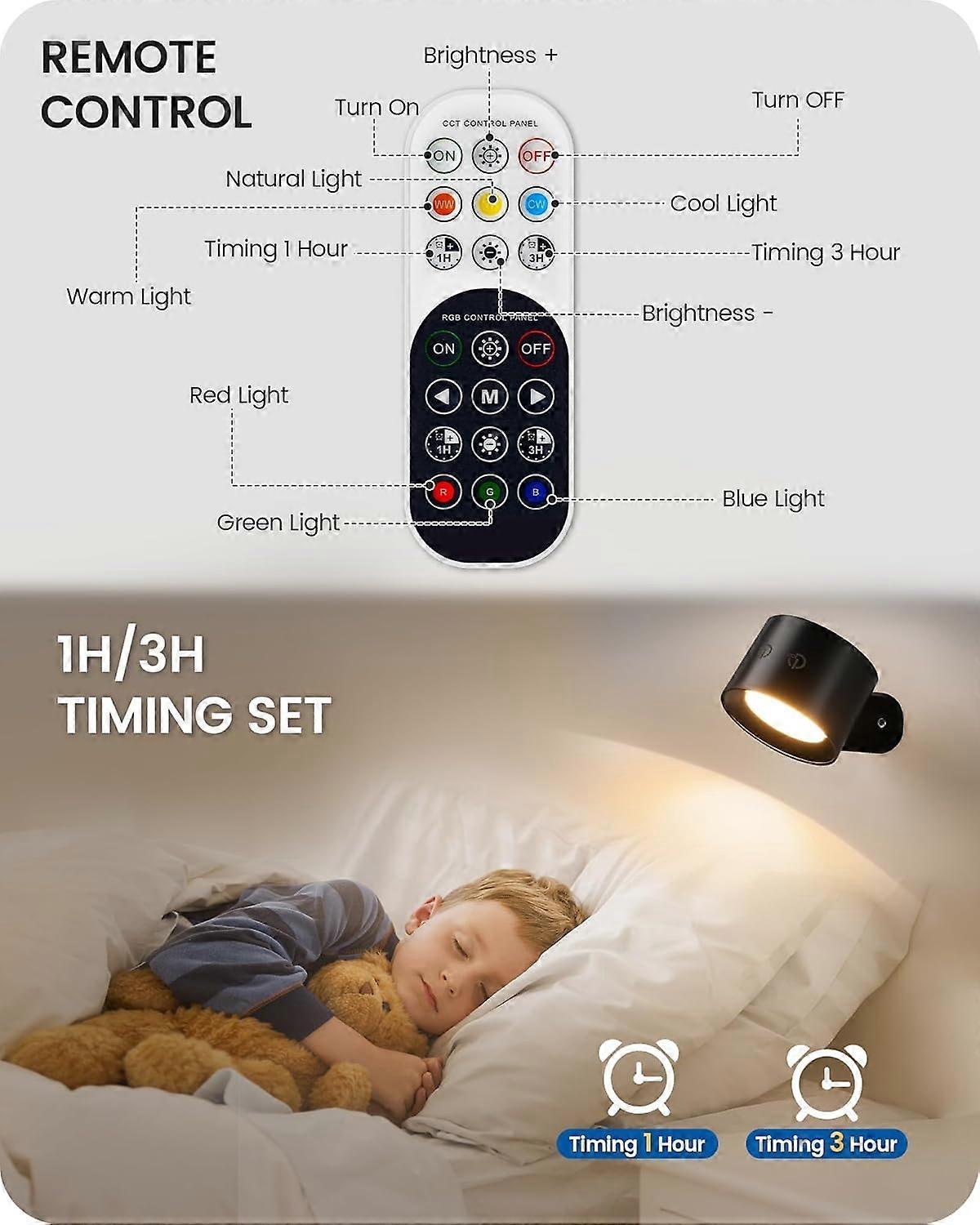 Battery Operated Wall Sconce Set of 2, Rechargeable RGB LED Lights, Remote, Black - Image 4