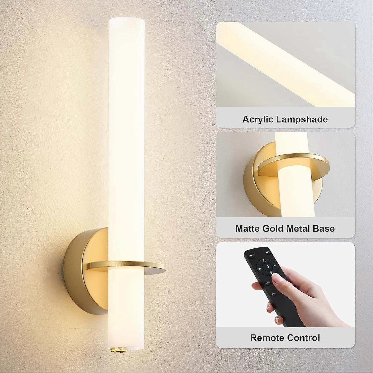 Gold Battery Operated Wall Sconce Set of 2, Rechargeable Wireless LED, Remote, Dimmable 3000K-6000K - Image 3