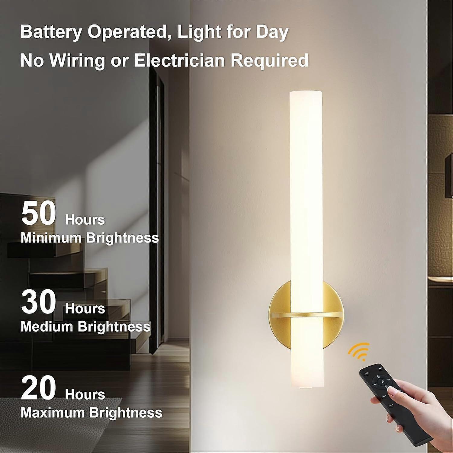 Gold Battery Operated Wall Sconce Set of 2, Rechargeable Wireless LED, Remote, Dimmable 3000K-6000K - Image 4