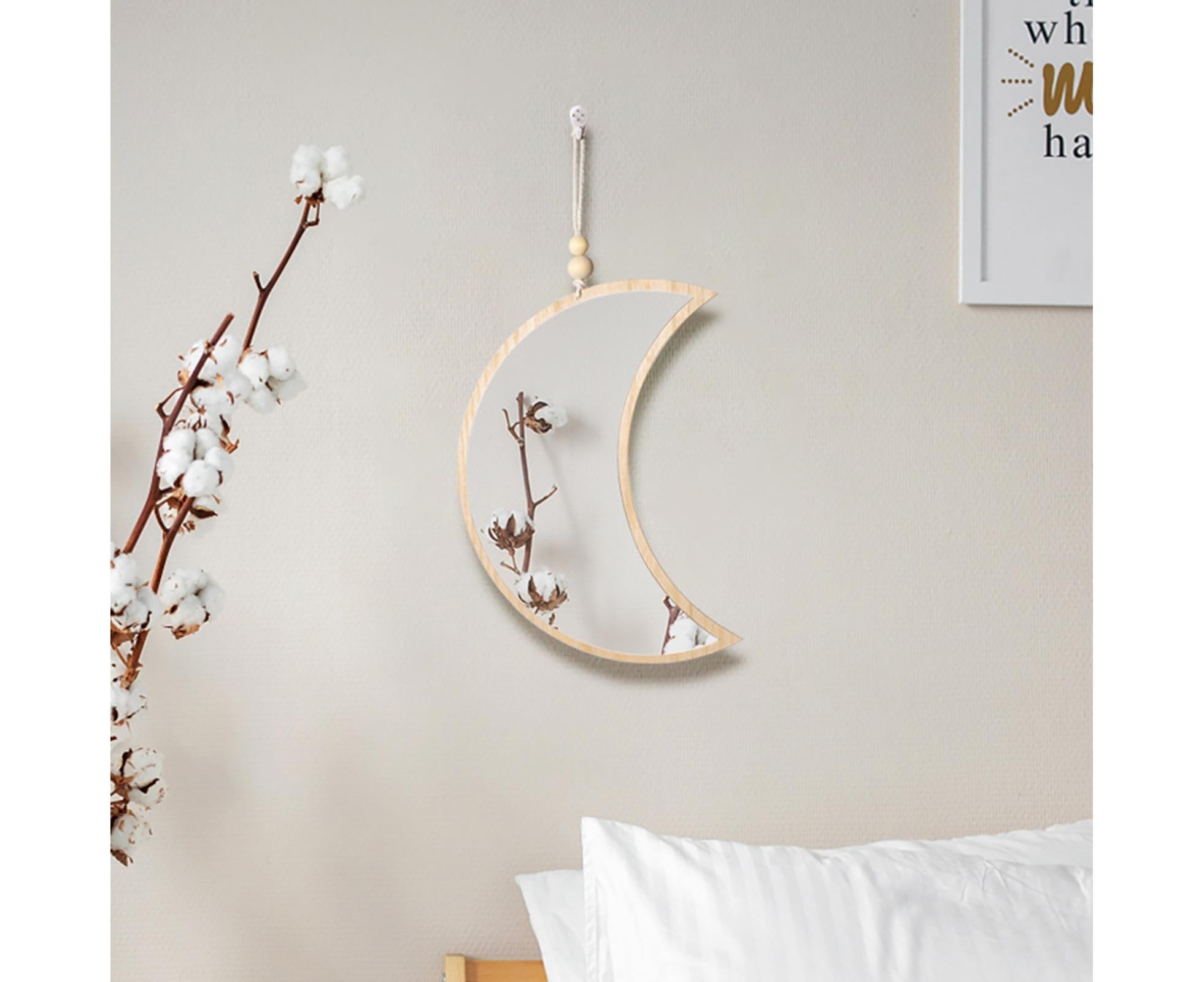 Moon Shape Mirror Decor for Bedroom-Natural - Image 3