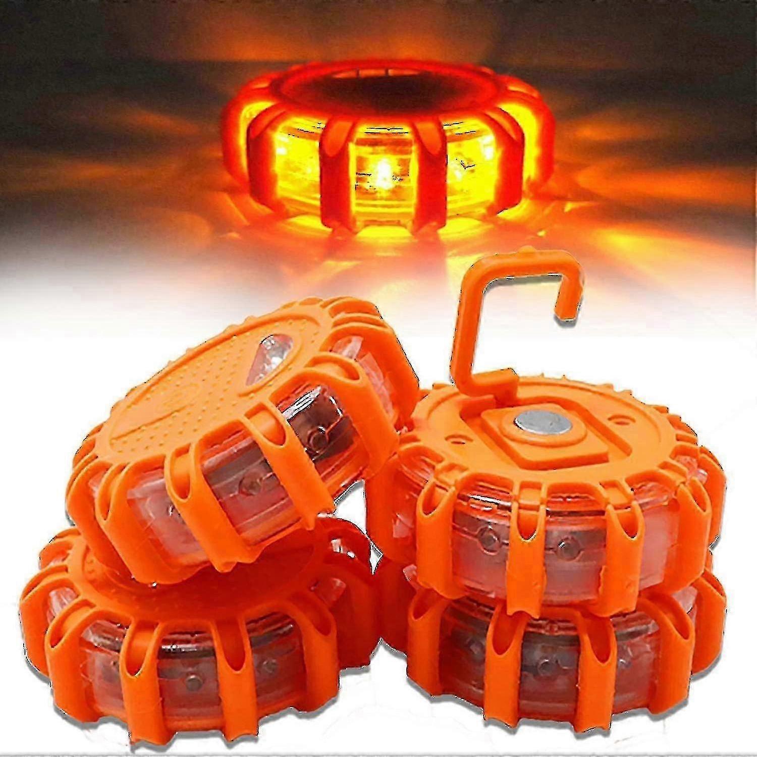Roadside Emergency LED Flare Lights 4 Pack, Flashing Beacon Disc Warning Kit - Image 1
